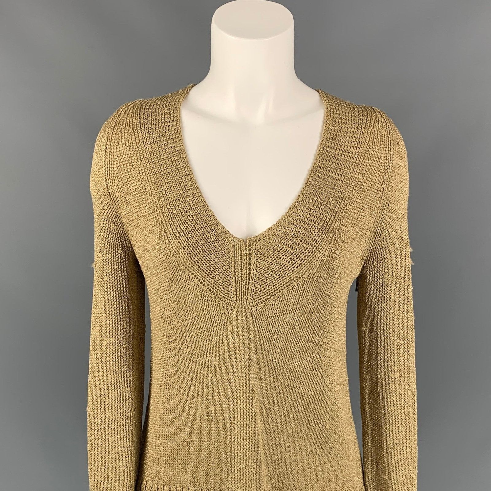 Diane von Furstenberg DIANE VON FURSTENBERG S Gold Acetate Blend Knitted Pullover Size S / US 4 / IT 40 - 2 Thumbnail