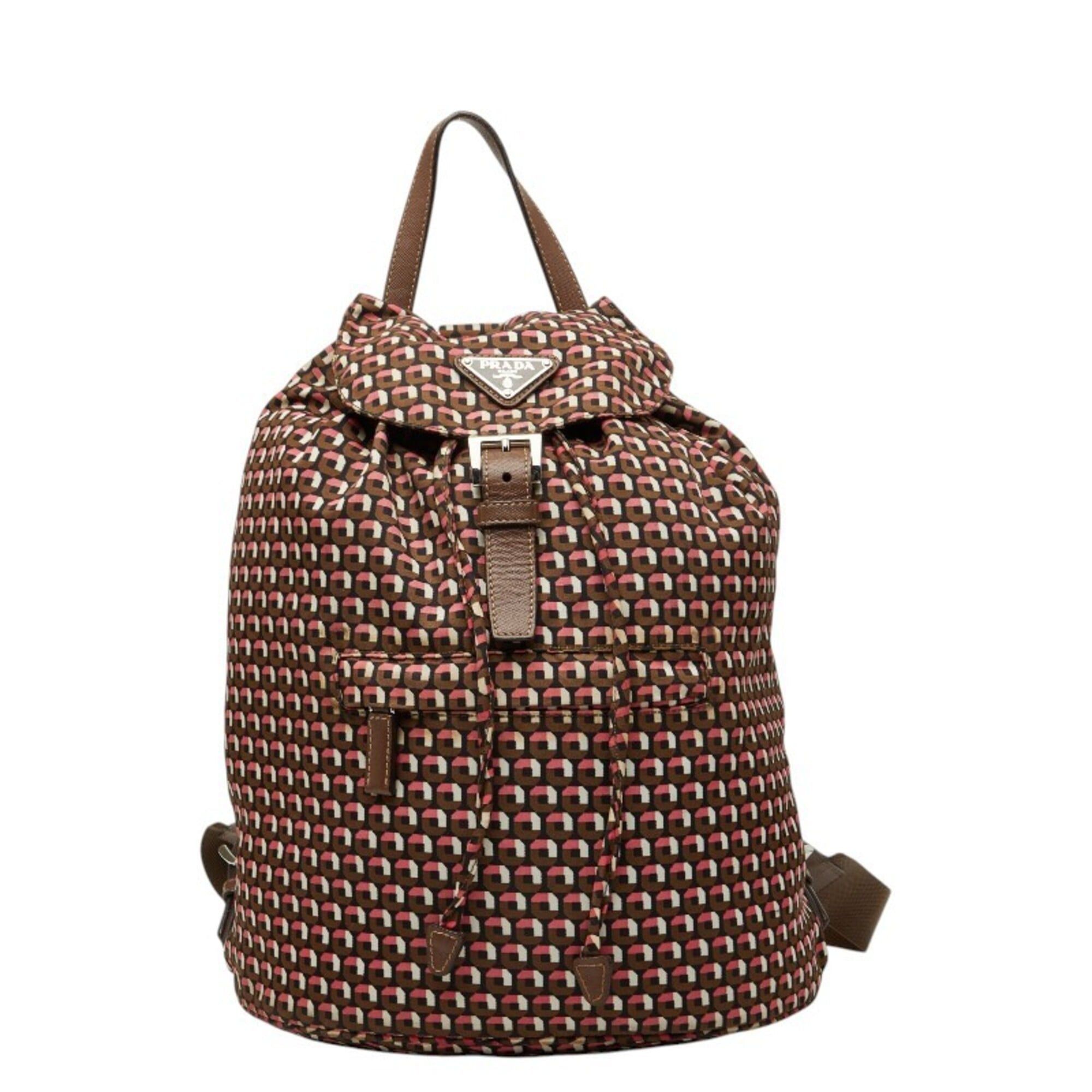 Prada Prada Triangle Logo Plate Backpack BZ0032 Brown Pink  display picture 1