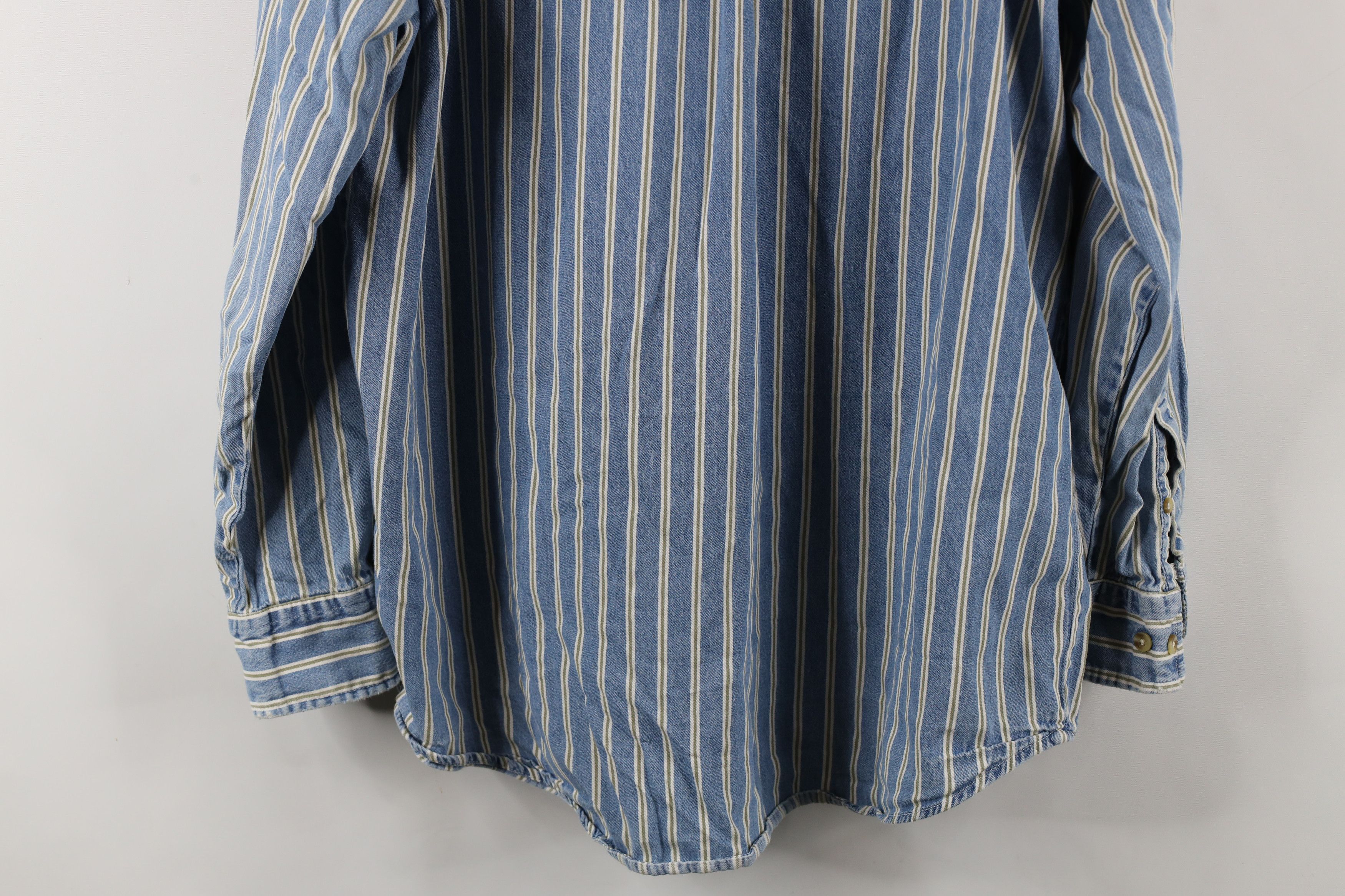 Vintage Vintage 90s Streetwear Striped Denim Jean Button Down Shirt Size US XL / EU 56 / 4 - 15 Thumbnail