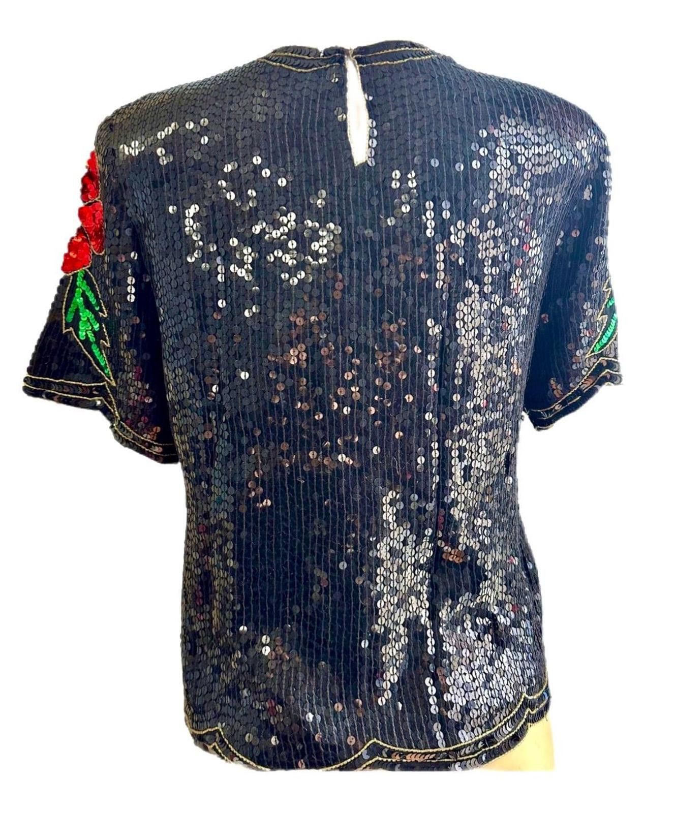 Other Sequin Top Black with Red Flowers size 12 Size XL / US 12-14 / IT 48-50 - 2 Thumbnail