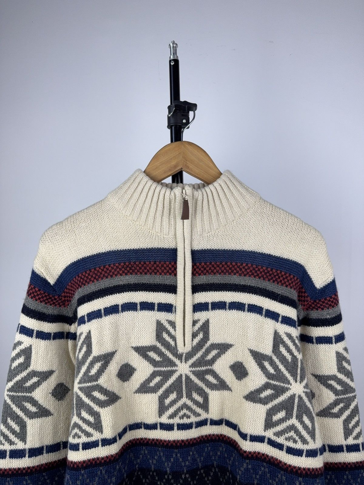Other Vintage 90s Nordic Snowflake Wool Knit Sweater Half Zip L Size US L / EU 52-54 / 3 - 3 Thumbnail