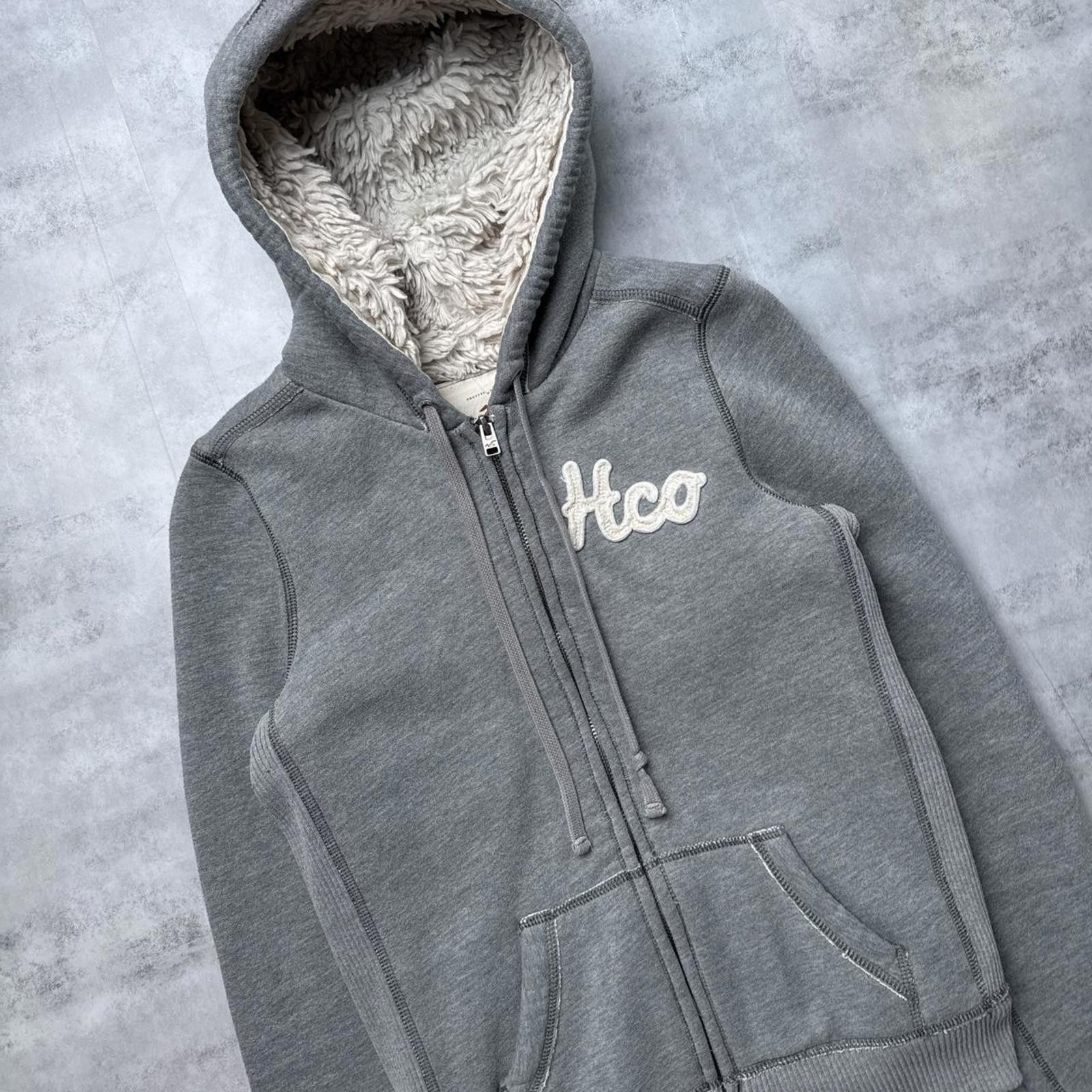 Other Y2K Hollister Gray Sherpa Lined Zip Up Hoodie Jacket Size M / US 6-8 / IT 42-44 - 4 Thumbnail