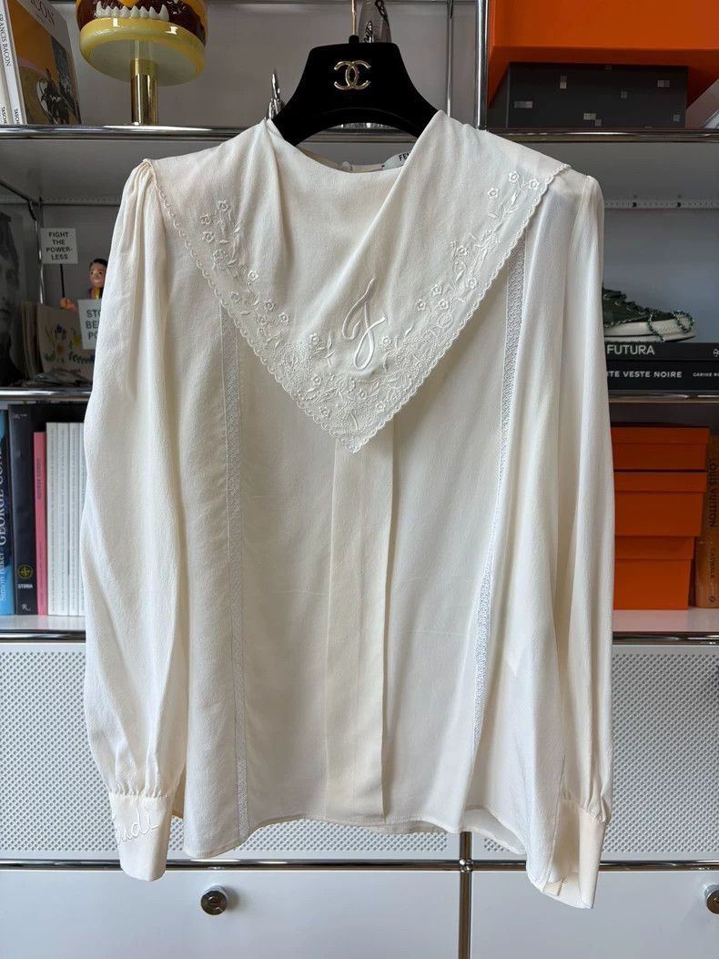 Fendi Fendi Embroidered Lace Silk Shirt Size US XS / EU 42 / 0 - 1 Thumbnail