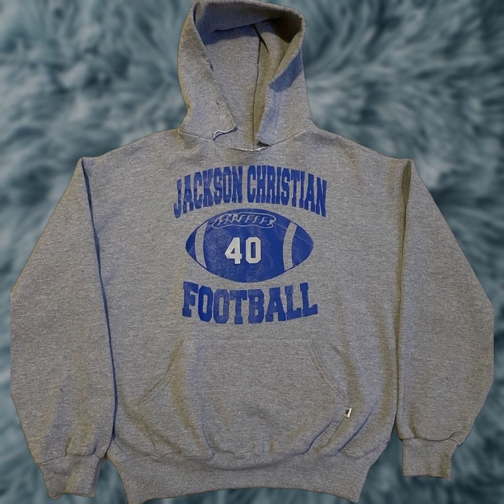 Russell Athletic VINTAGE Russell Athletic Hoodie Men L Gray Football School 90s Grunge Jackson Christian Faded Pullover Track Size US L / EU 52-54 / 3 - 1 Thumbnail