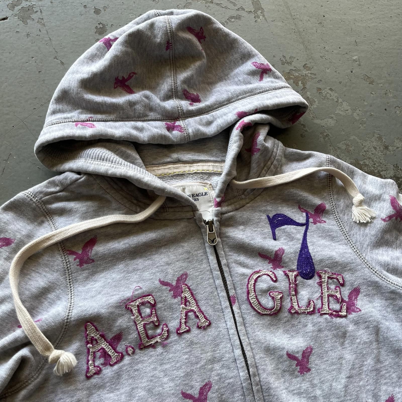 American Eagle Outfitters × Vintage Vintage Y2K AOP American Eagle Full Zip Grunge Hoodie Size M / US 6-8 / IT 42-44 - 2 Thumbnail