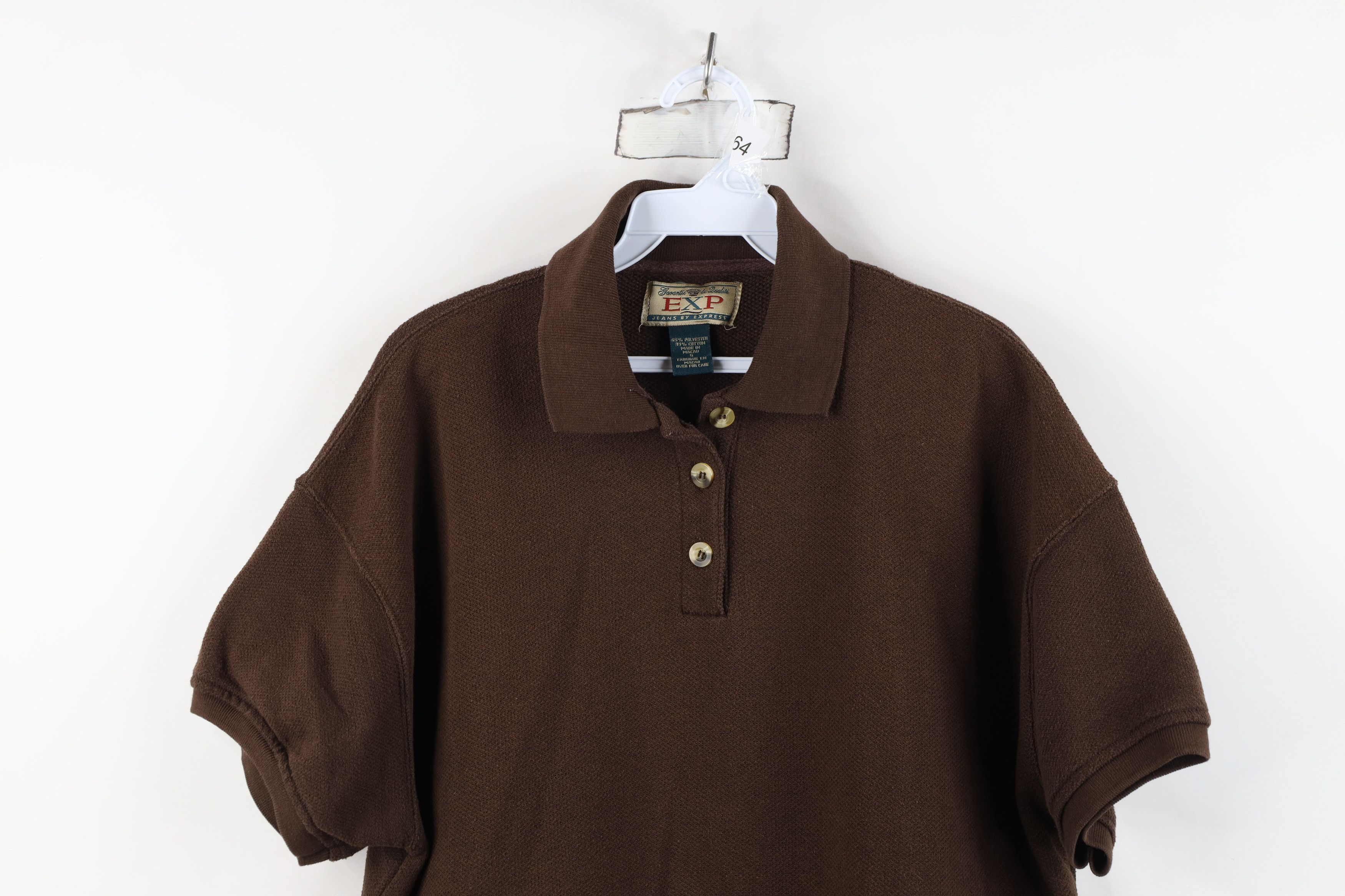 Express Vintage 90s Express Blank Baggy Fit Thermal Knit Polo Brown Size S / US 4 / IT 40 - 2 Thumbnail
