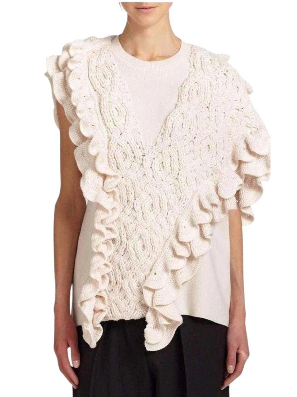 3.1 Phillip Lim Phillip Lim Wool Crochet Ruffle Sleeveless Knit Ecru Sweate Size M / US 6-8 / IT 42-44 - 1 Thumbnail
