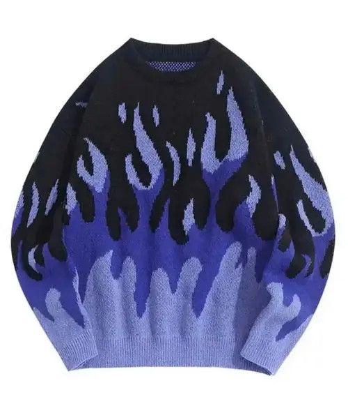 Fire Flame Graphic Knit Sweater Pullover streetwear style