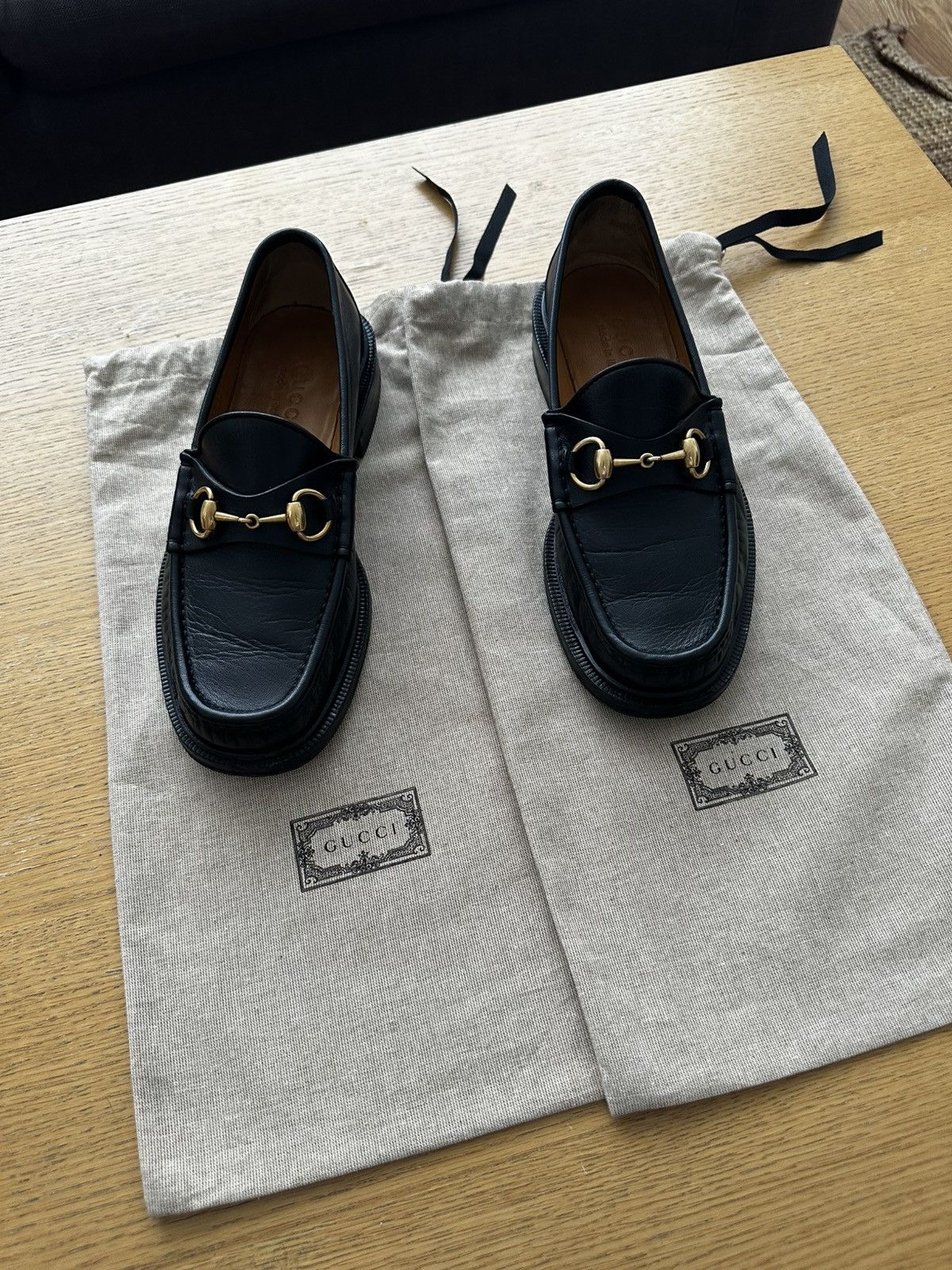 Gucci Gucci Loafers - Black Leather Gold Horsebit Buckle Size US 5 / EU 37 - 3 Thumbnail