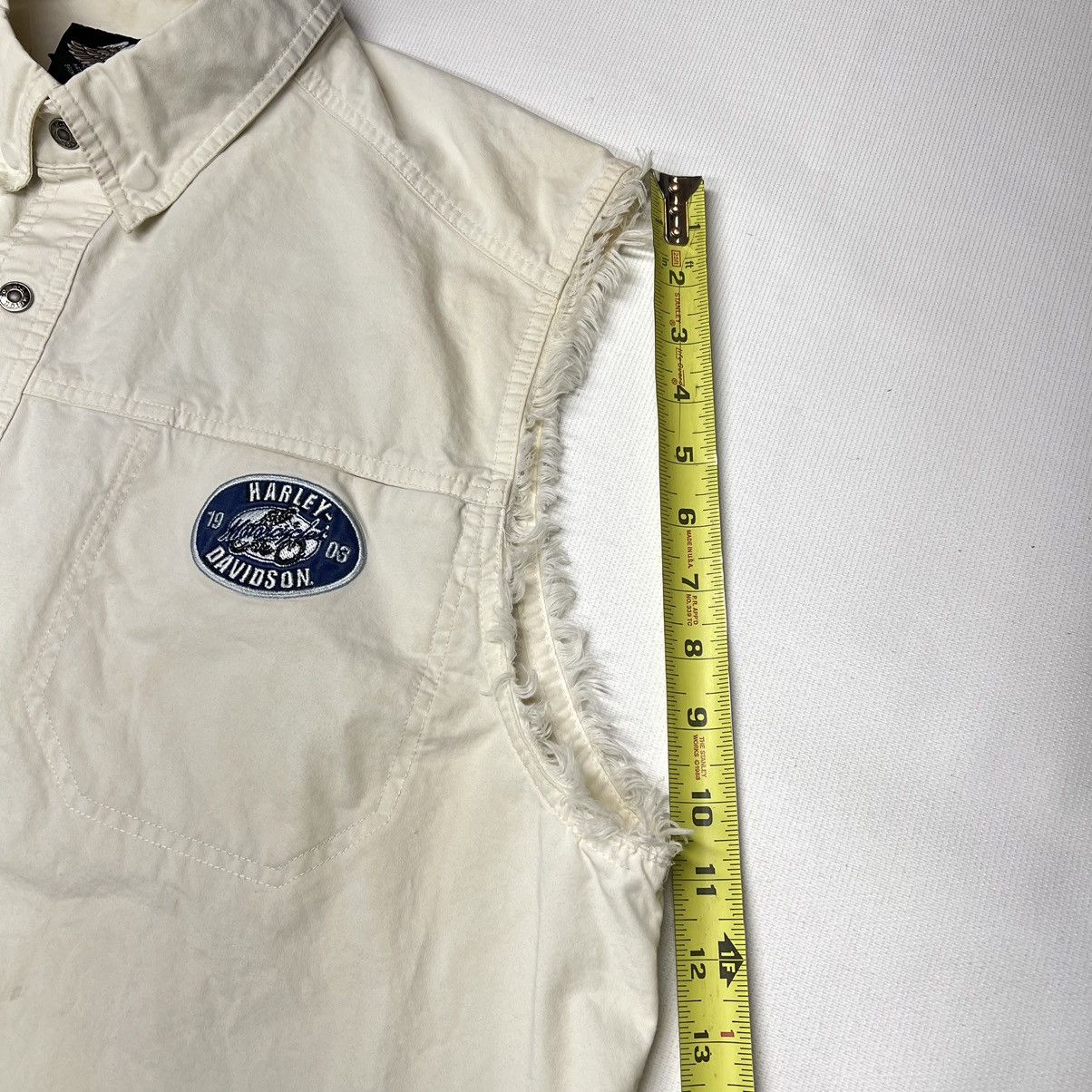 Harley Davidson × Vintage Harley Davidson Button Up Shirt White Cut Off Vest Stripe Size US XXL / EU 58 / 5 - 22 Thumbnail