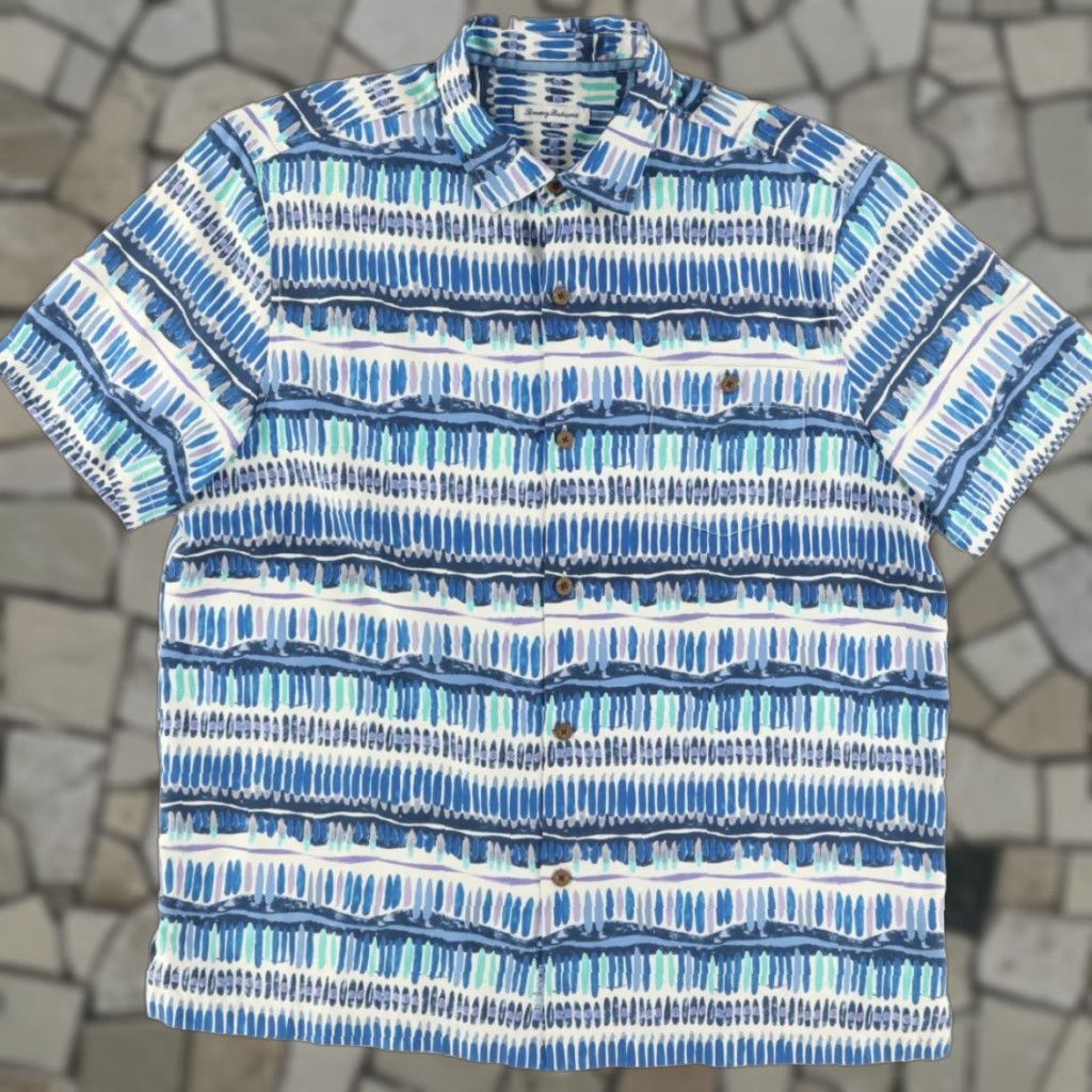 Tommy Bahama Tommy Bahama Geo Surf Camp Silk Button Up Shirt Blue Men's XL Size US XL / EU 56 / 4 - 1 Thumbnail