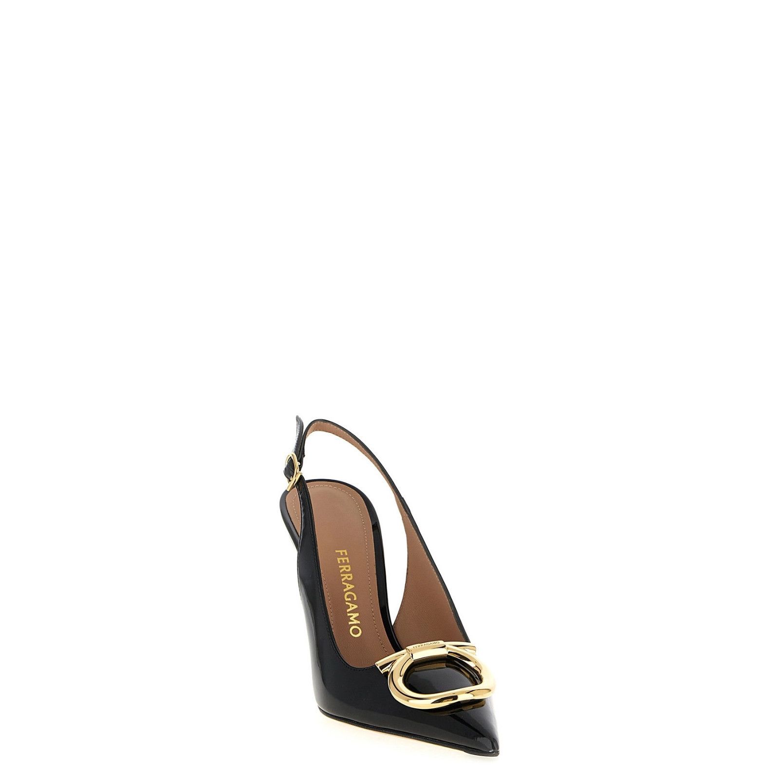 FERRAGAMO Sara Black Patent Leather 90mm Slingback Pumps New