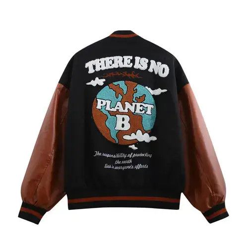 Other There's No Planet B Graphic Patchwork Varsity Jacket Size US M / EU 48-50 / 2 - 1 Thumbnail