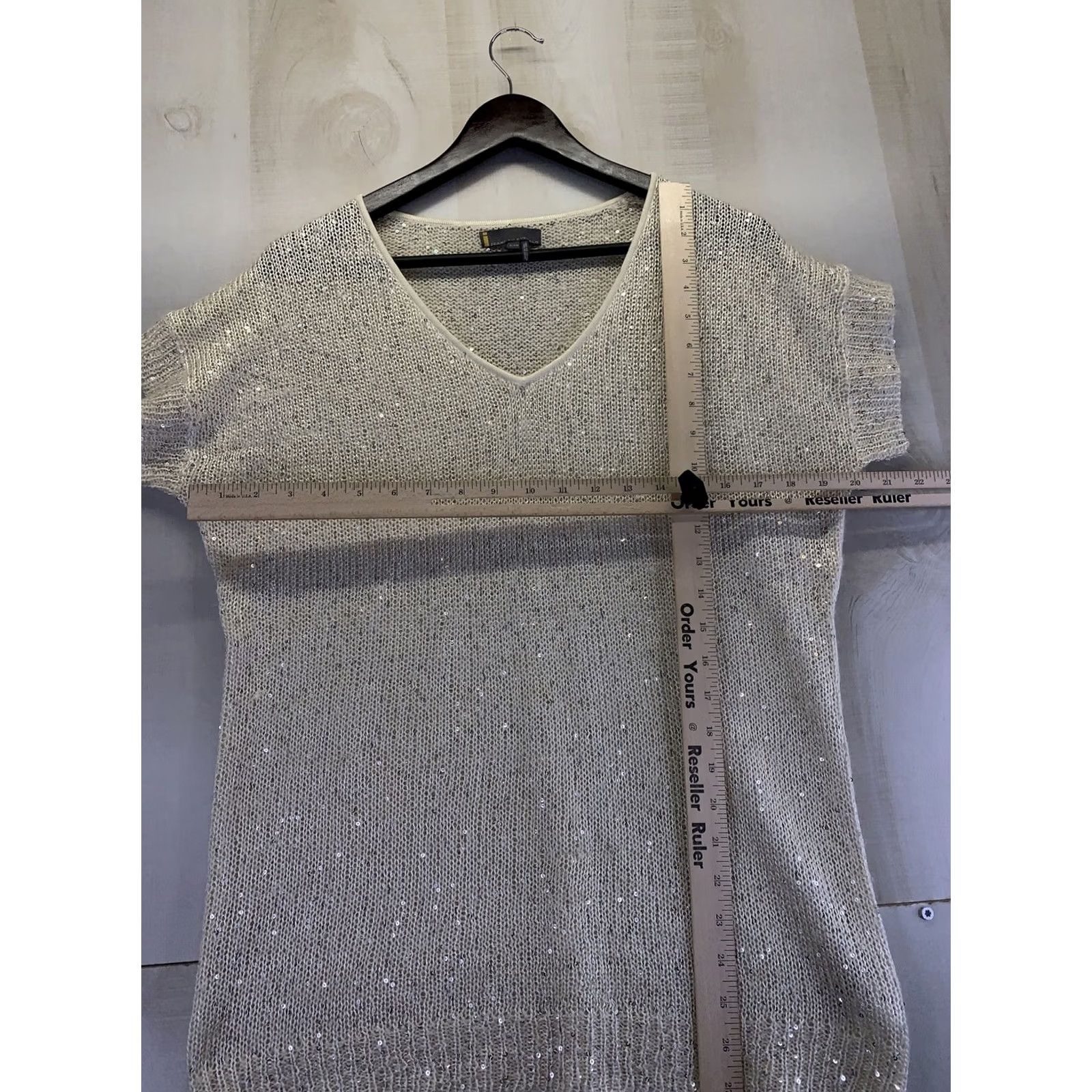 Vintage VINTAGE Jeans By Buffalo Mohair Blend Open Knit Sequined Short Sleeve Womens Top S Ivory Mohair Blouse Sequin V-Neck Modern? Size S / US 4 / IT 40 - 2 Thumbnail
