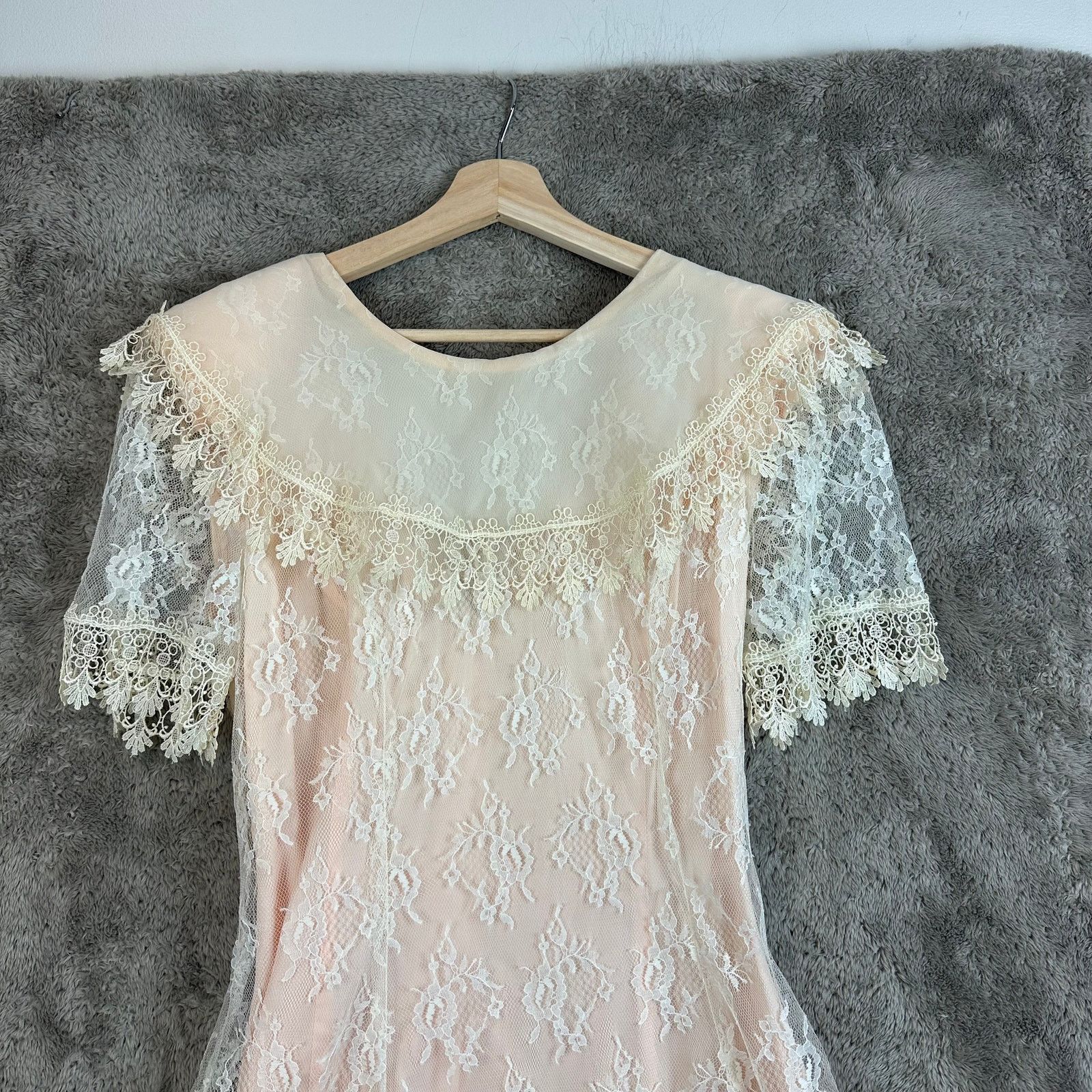 Other Vintage 80s Pink Lace Dress Victorian Frilly Cottage Prom Size ONE SIZE - 15 Thumbnail