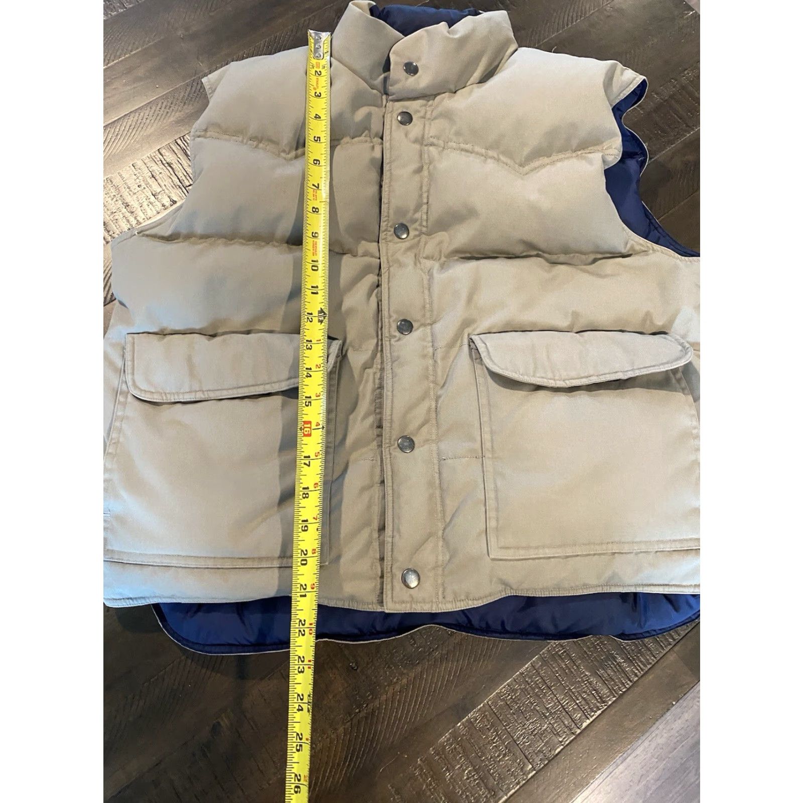 VINTAGE Earthwear Mens Down Filled Reversible Puffer Vest XL Blue Cotton Blend Pockets