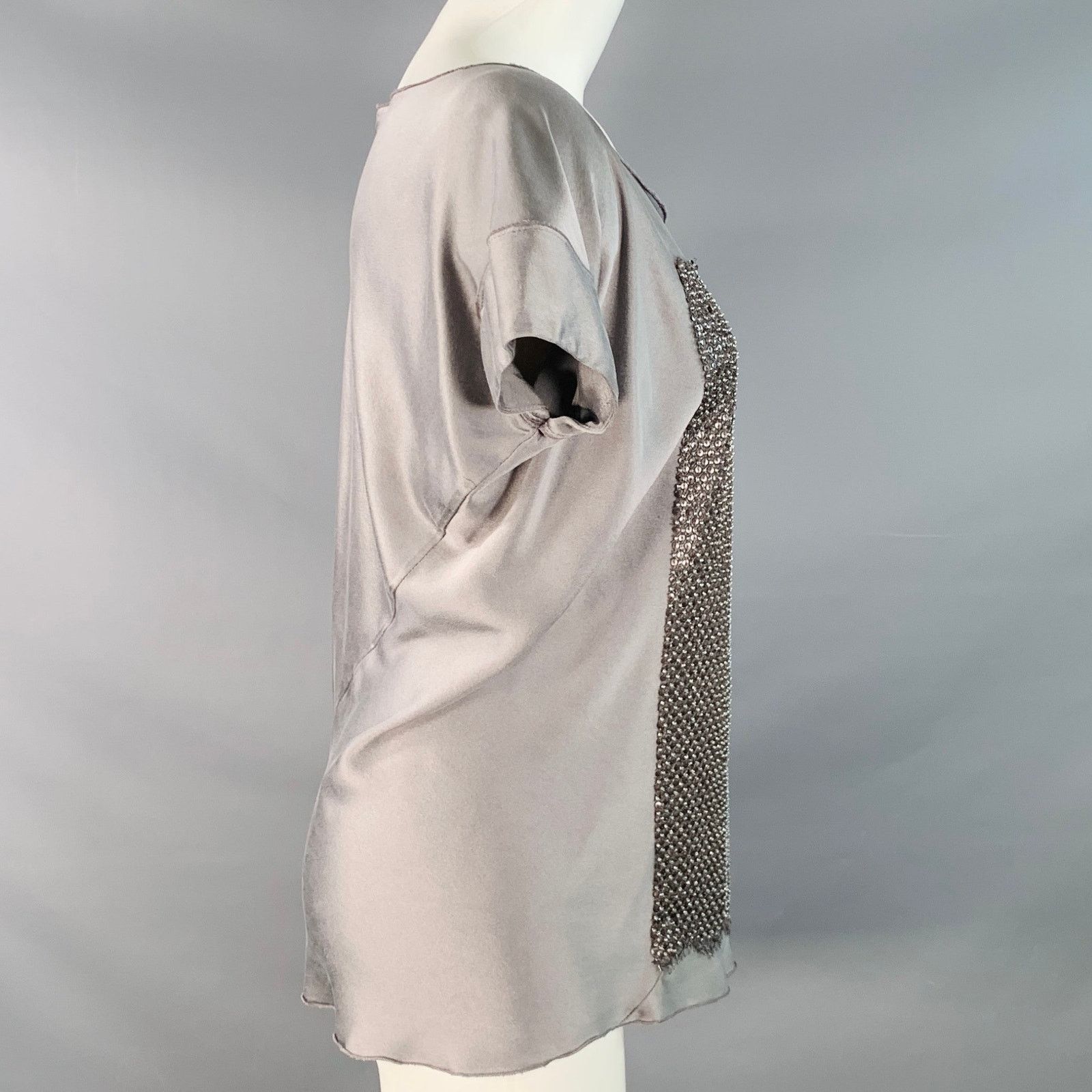 Other JES WADE Silver Satin Sequined Beaded Scoop Neck Casual Top Size S / US 4 / IT 40 - 3 Thumbnail