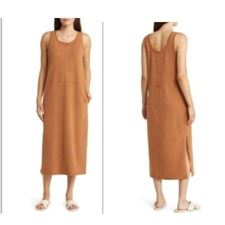 Other CASLON Scoop Neck Paneled Tank Dress In Washed Rust Argan Oi Size M / US 6-8 / IT 42-44 - 3 Thumbnail