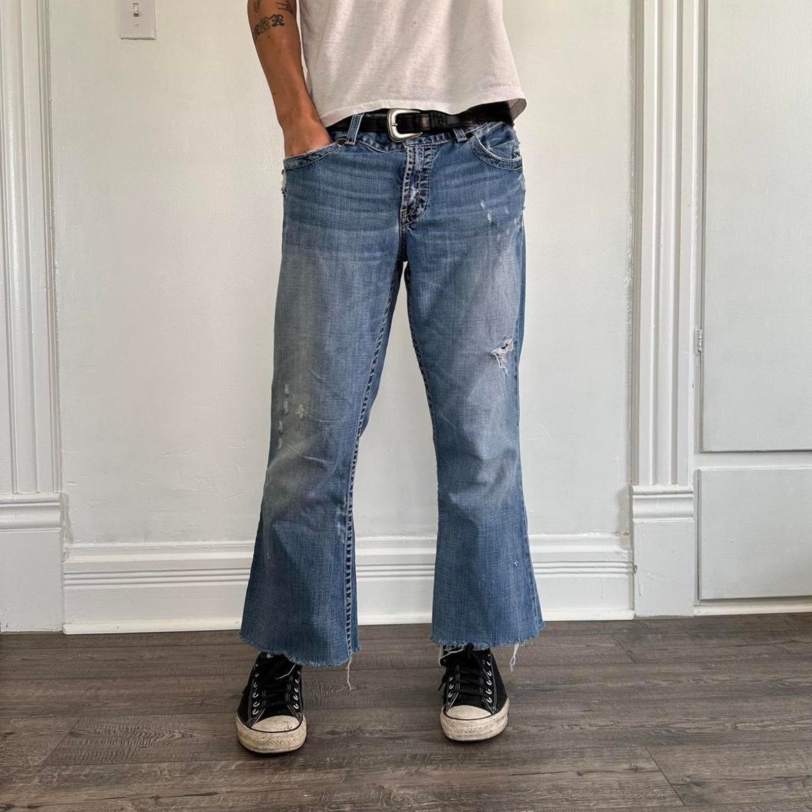 BKE × Vintage Y2K Buckle BKE Ripped Bootcut Flare Denim Jeans Pants Size 33" - 6 Thumbnail