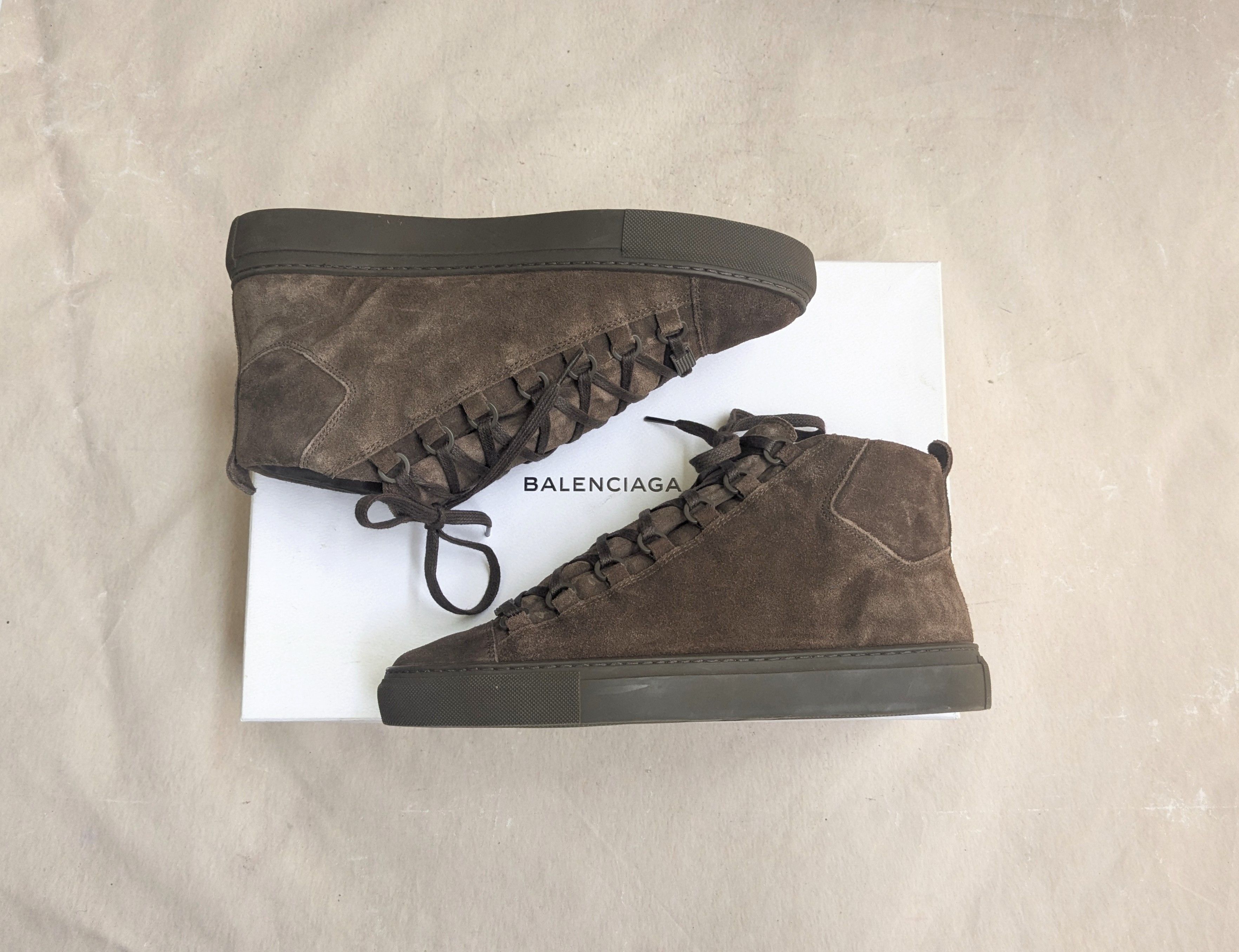 Balenciaga Arena Brown Suede Leather High Tops Sneakers - Main Image