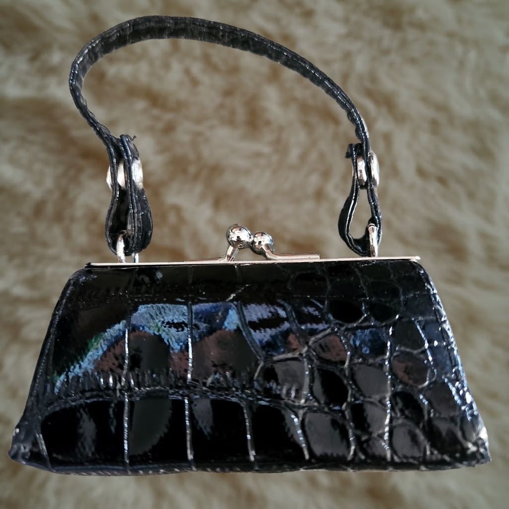 Vintage Black Mini Tote Bag Makeup Purse Key Chain Change 4" Strap Size ONE SIZE - 1 Thumbnail
