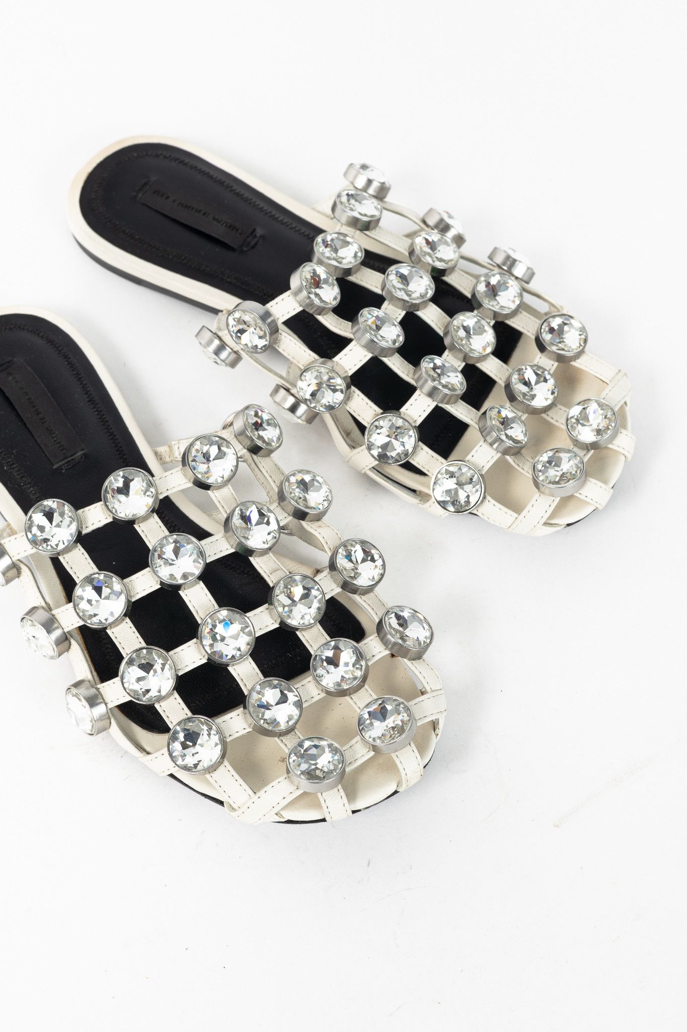 Alexander Wang Alexander Wang Amelia White Crystal-Studded Cage Mules Size US 5.5 / IT 35.5 - 6 Thumbnail