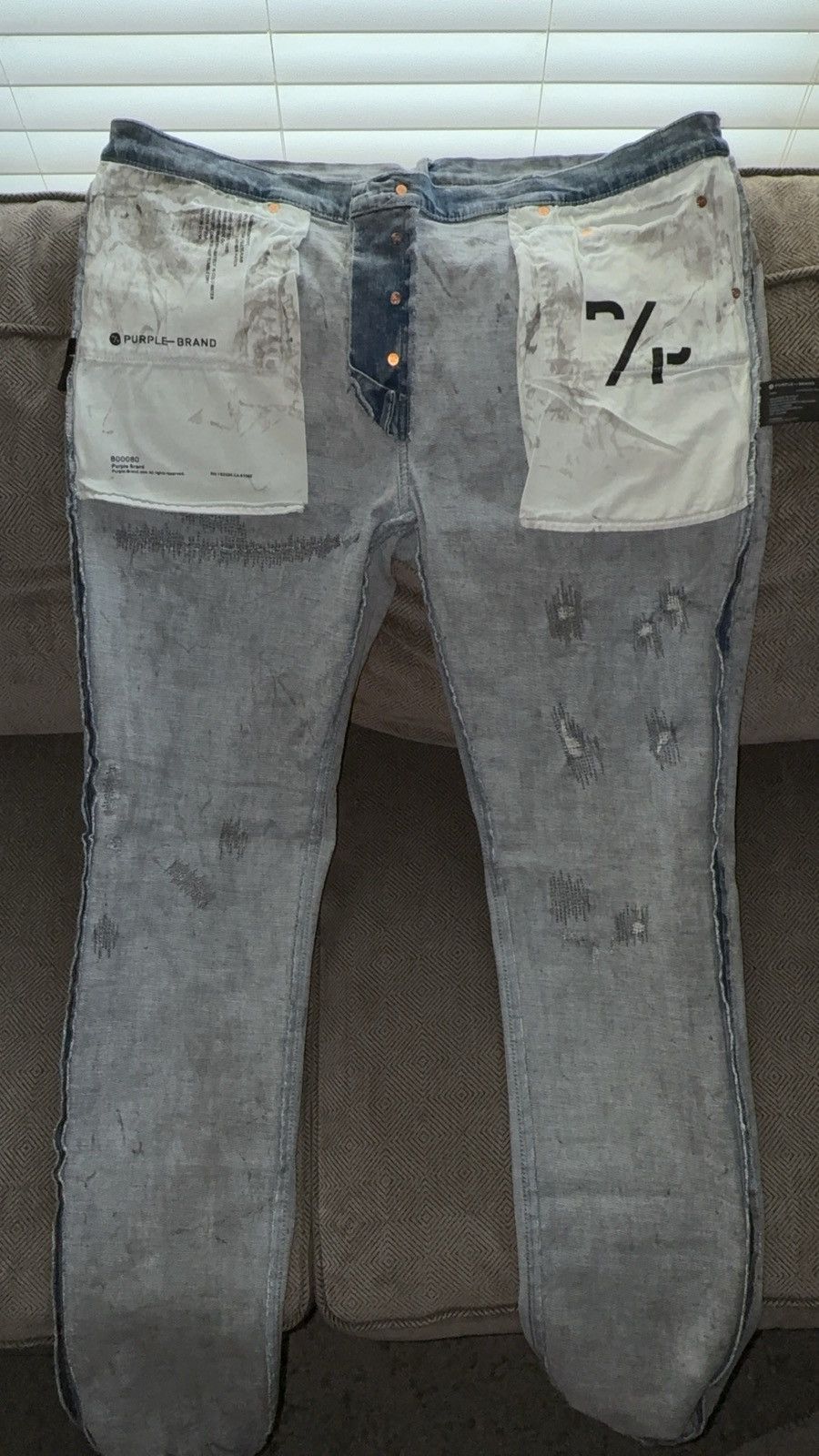 Purple Brand Purple Brand Marble Wash Jeans Distressed Light Blue Denim Size US 38 / EU 54 - 5 Thumbnail