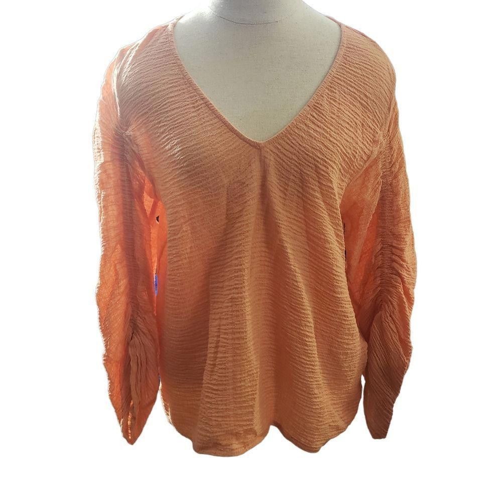 Zara CT1121a Zara Peach Lafies Blouse with Rauched Sleeves Large Size L / US 10 / IT 46 - 1 Thumbnail