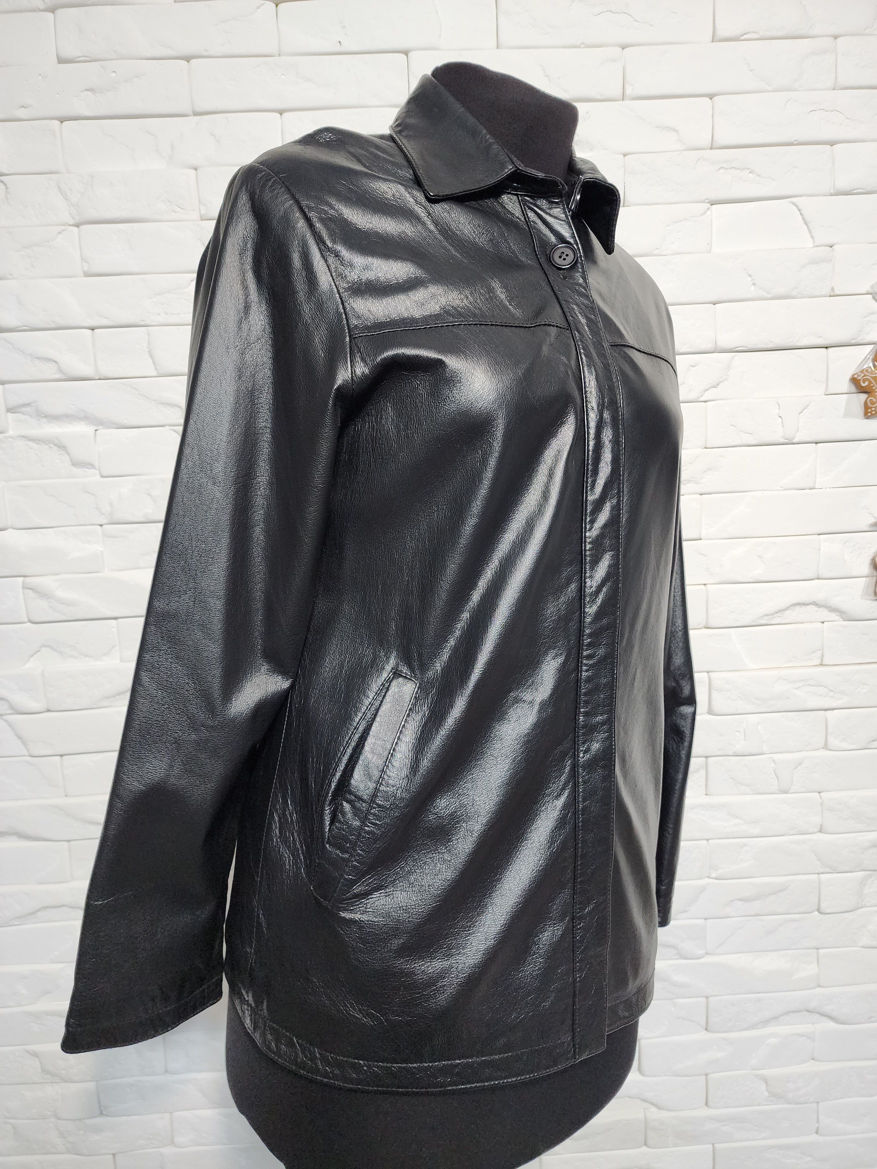 Other Women's Black Leather Jacket: Buttons Front Size M / US 6-8 / IT 42-44 - 3 Thumbnail