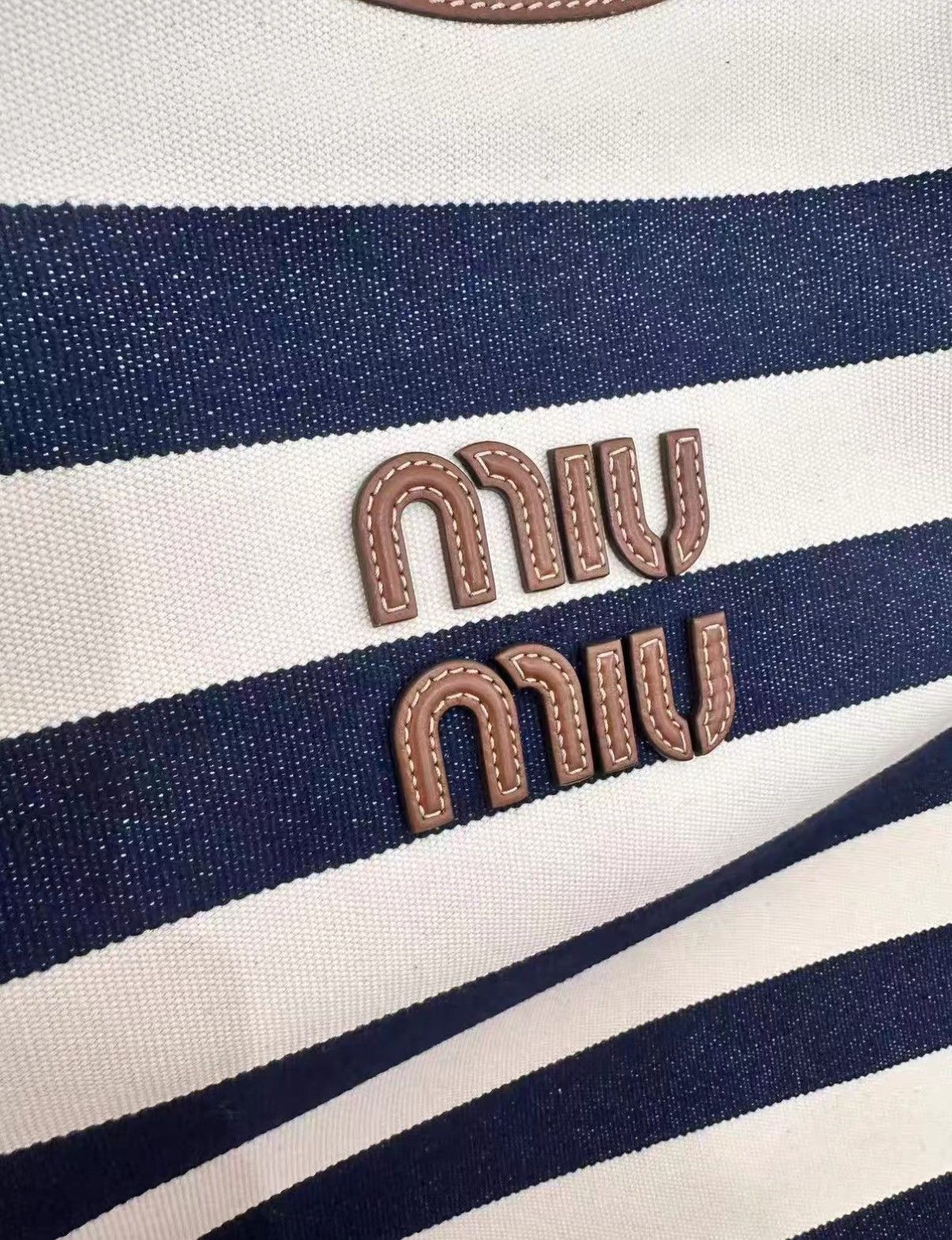 Miu Miu Miu Miu Ivy Tote, navy striped canvas J38 Size ONE SIZE - 7 Thumbnail