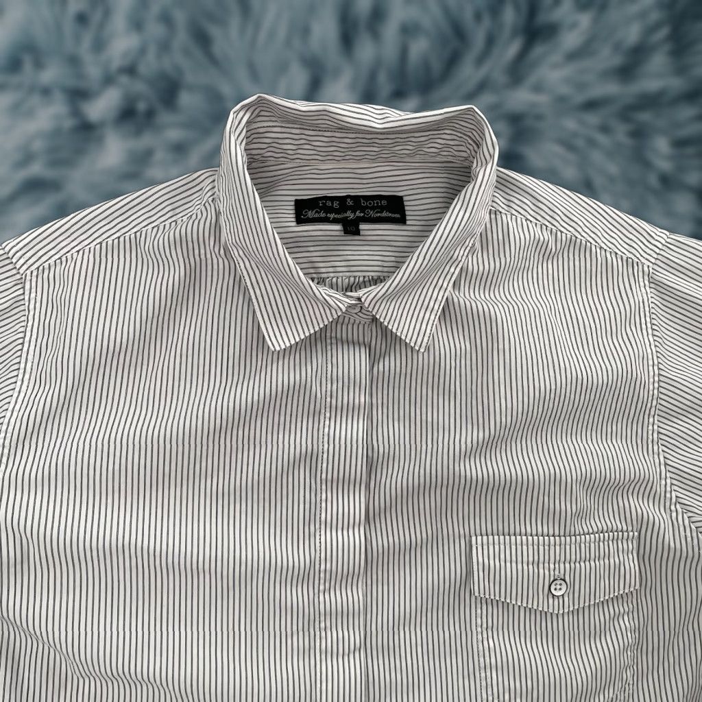 Rag & Bone VINTAGE Rag Bone Shirt Womens Button-Up Long Sleeve Pockets White Black Stripe Ladies 10 Size L / US 10 / IT 46 - 1 Thumbnail