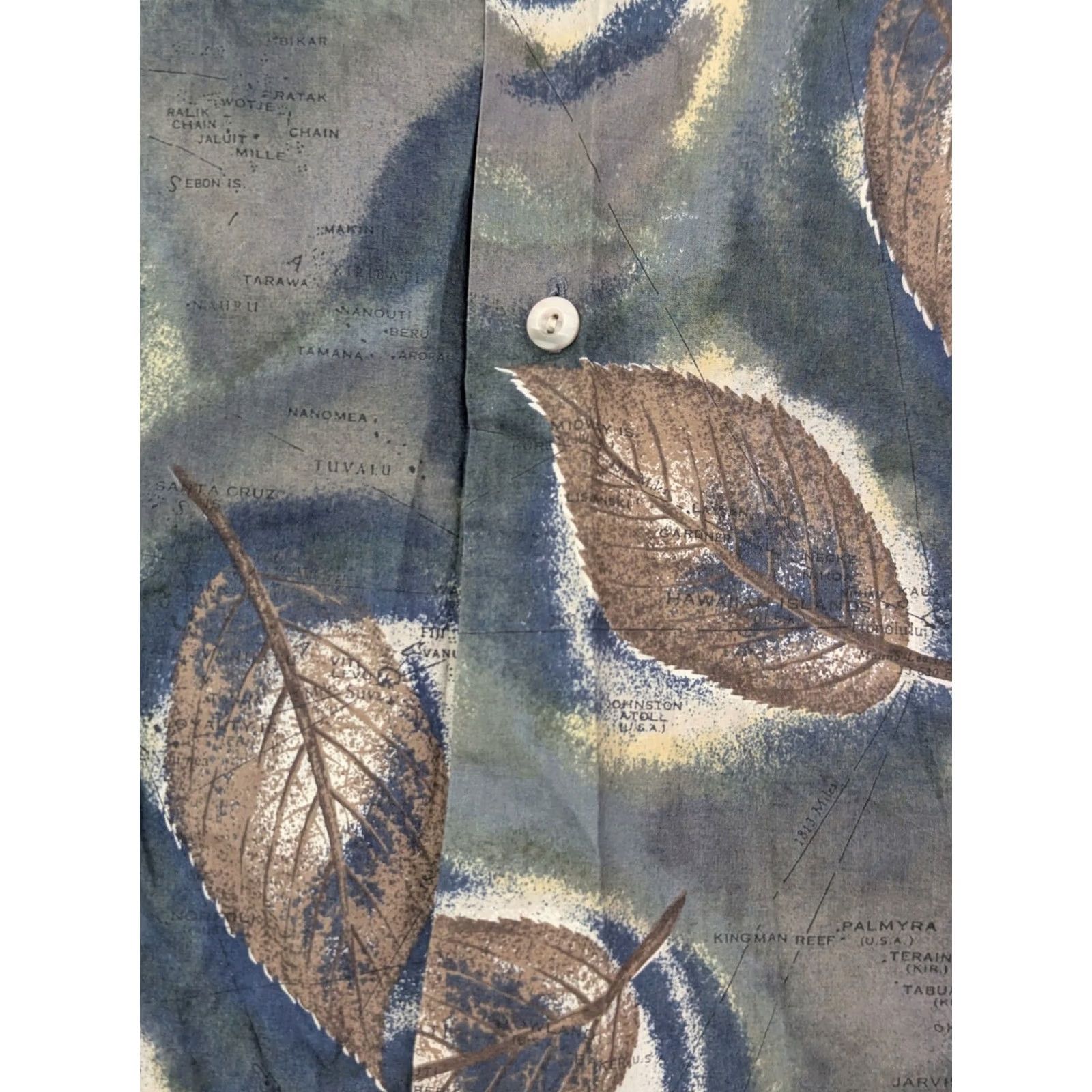 Vintage Burma Bibas 60s Single Lawn Garden Leaf & Cartographic World Map Shirt Men XL Green Floral Pattern Size US XL / EU 56 / 4 - 6 Thumbnail