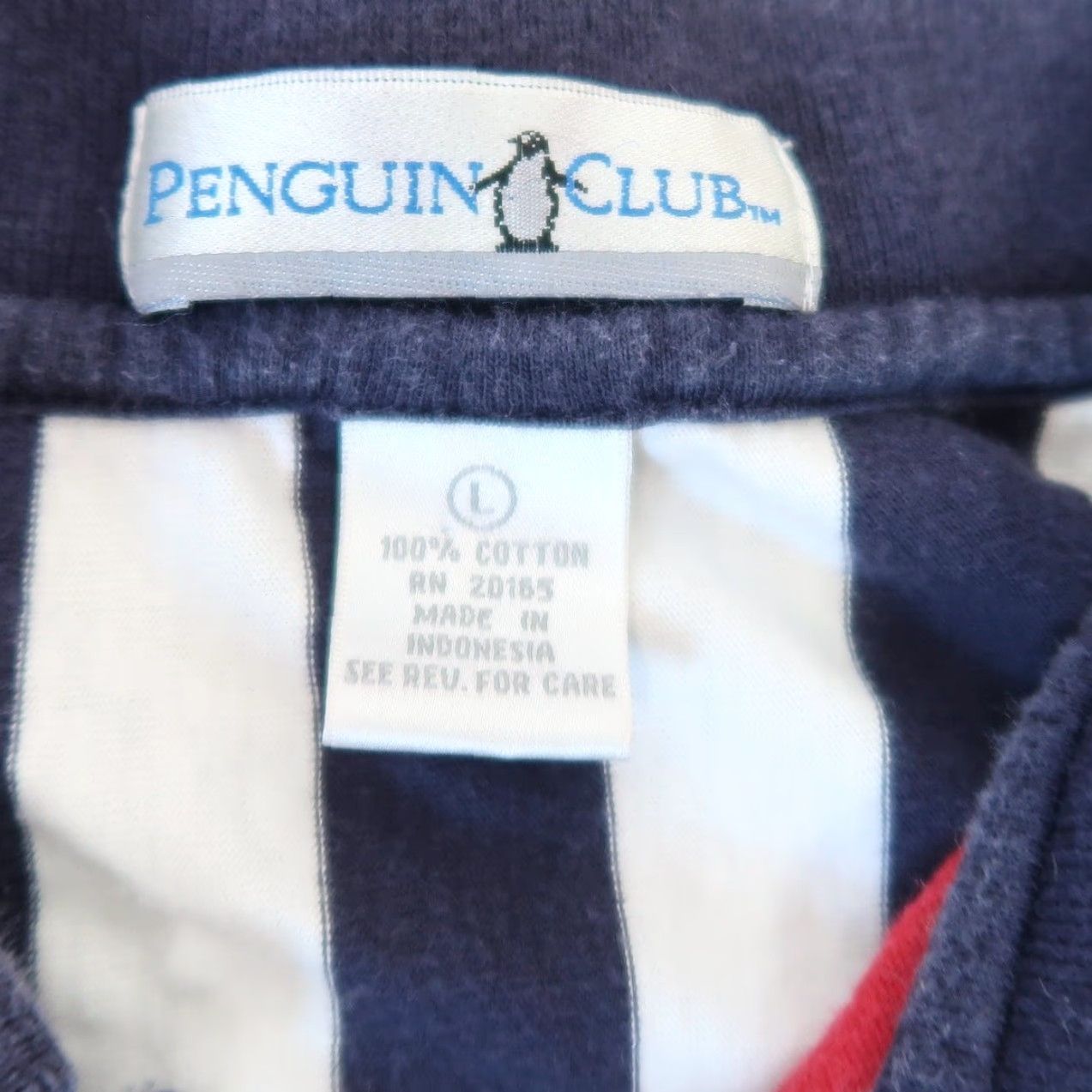 Vintage Penguin Club Polo Shirt Mens Large Striped Short Sleeve 100% Cotton Red White Navy Polo Penguin Club Mens Large Striped Polo Shirt Size US L / EU 52-54 / 3 - 4 Thumbnail