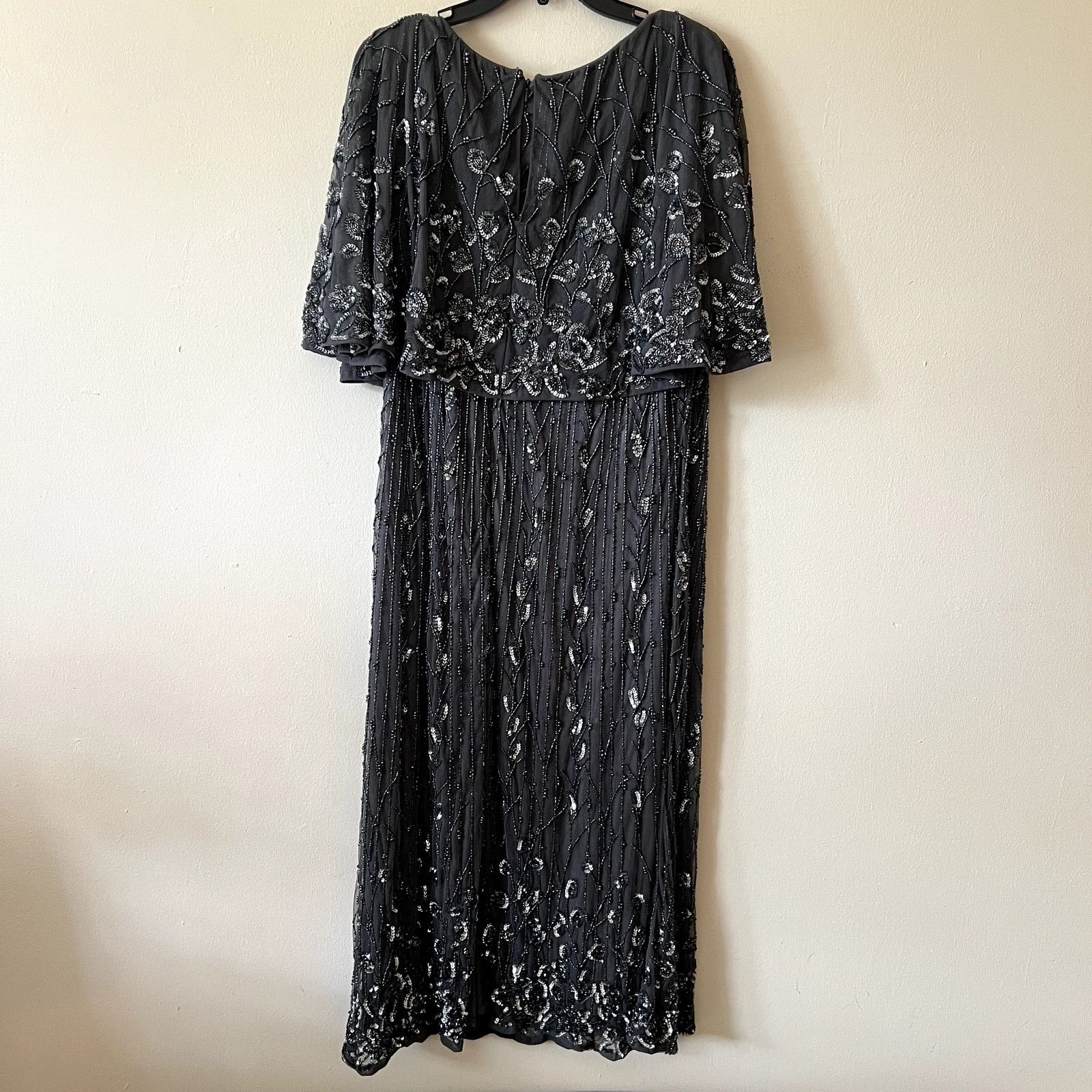 MACH & MACH Mac Duggal Pewter Beaded Popover Cape Cocktail Midi Dress Size 3XL / US 20-22 - 6 Thumbnail
