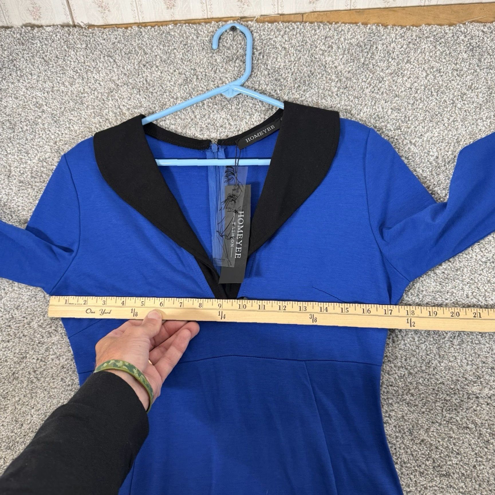 Vintage VINTAGE Homeyee Midi Dress 8 Retro 50s Pinup Office Classy Elegant Rockabilly Wiggle 3/4 Sleeve Black and Blue Sheath Womens Size M / US 6-8 / IT 42-44 - 7 Thumbnail
