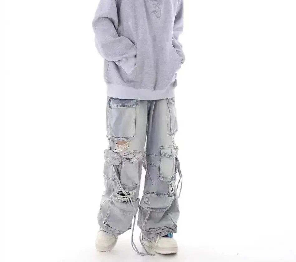 Japanese Brand Retro heavy industry beggar ripped workwear wide leg jeans Size US 32 / EU 48 - 3 Thumbnail