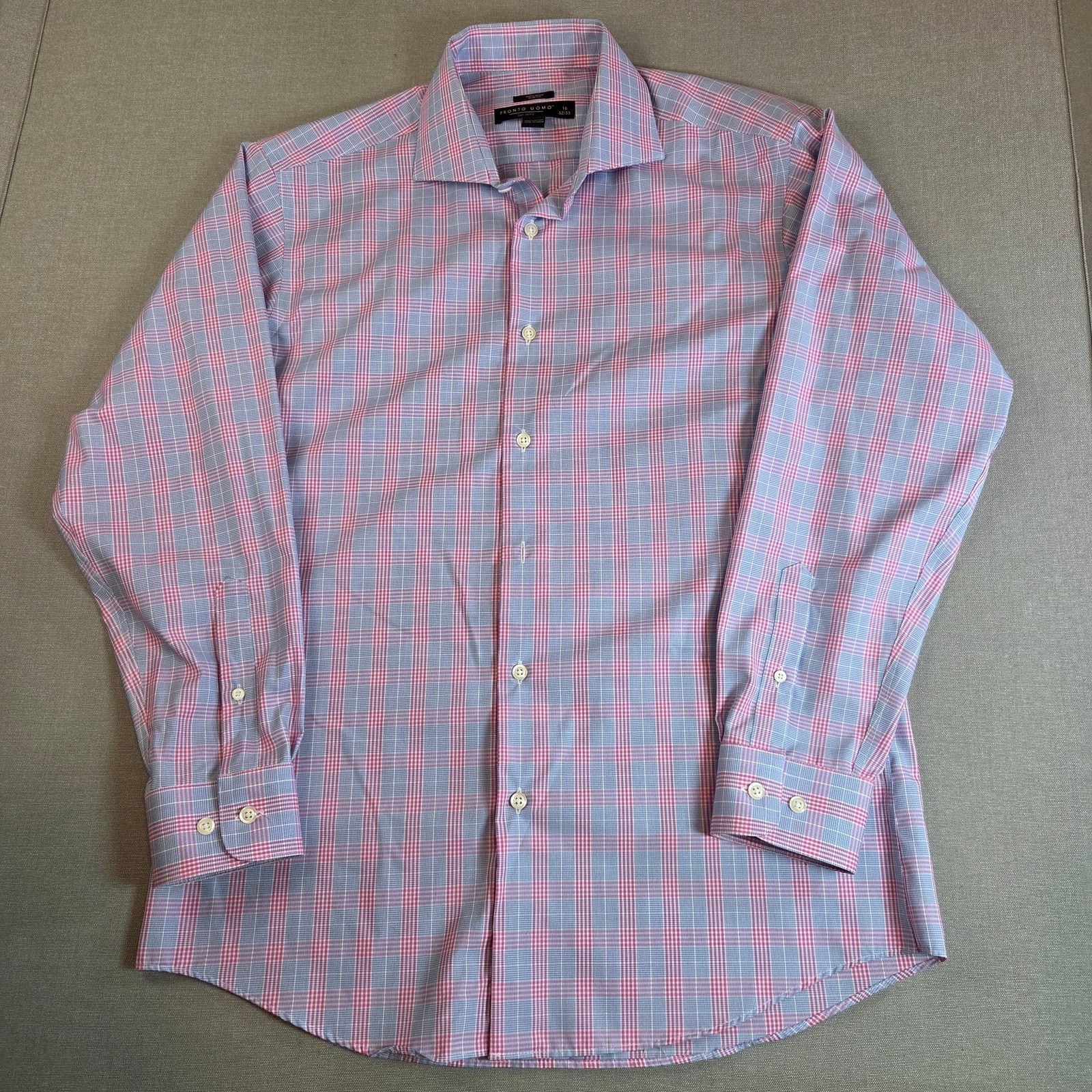 Pronto Uomo Pronto Uomo Slim Fit Plaid Dress Shirt 16 32/33 Size US M / EU 48-50 / 2 - 1 Thumbnail