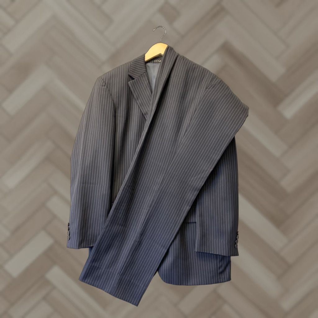 Hugo Boss VINTAGE Hugo Boss Wool Blazer Jacket 42R Men Navy Striped Slim Fit Double-Vented 90s Business Casual Size 42R - 1 Thumbnail