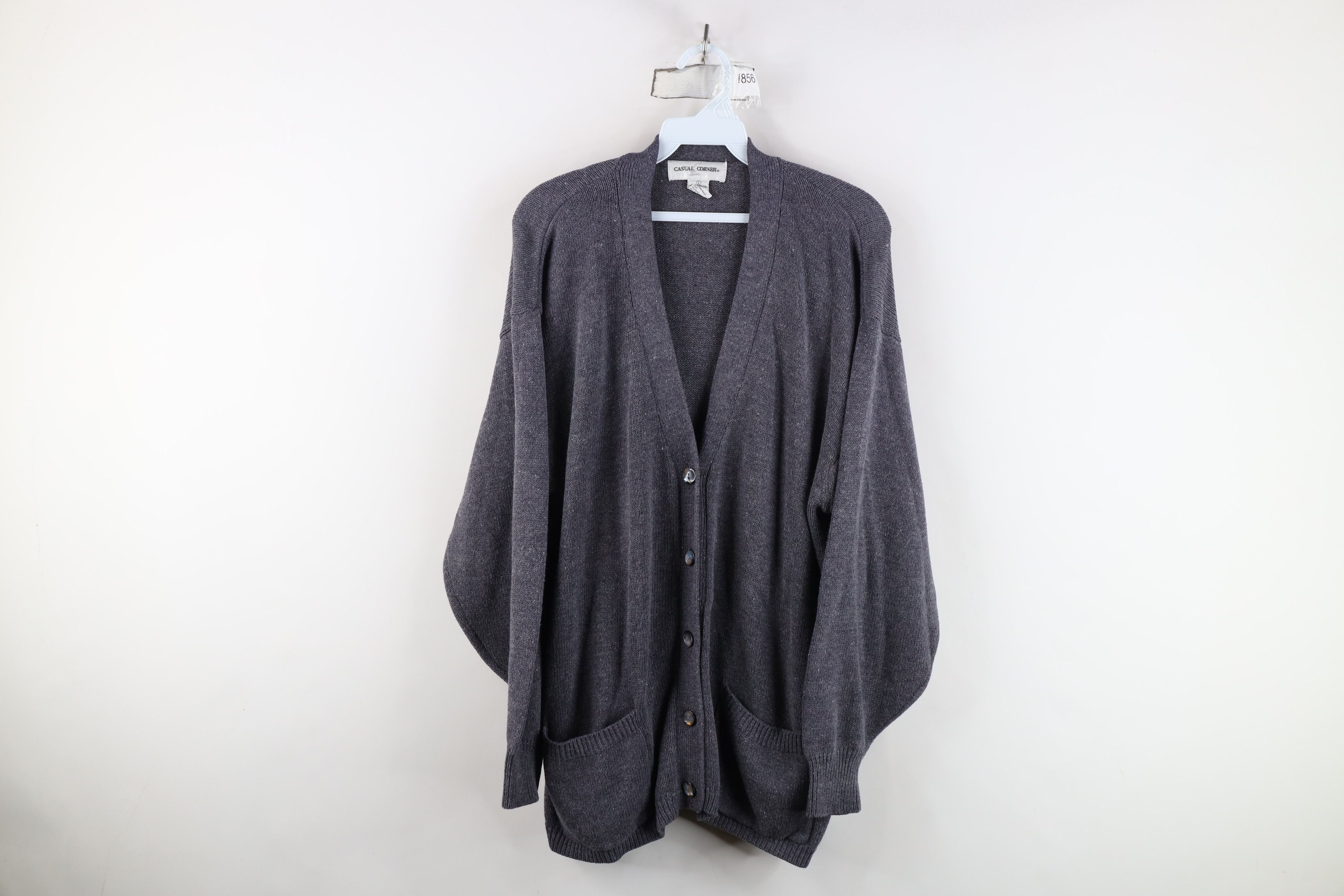 Vintage Vintage 90s Streetwear Blank Knit Cardigan Sweater Gray Size L / US 10 / IT 46 - 1 Thumbnail