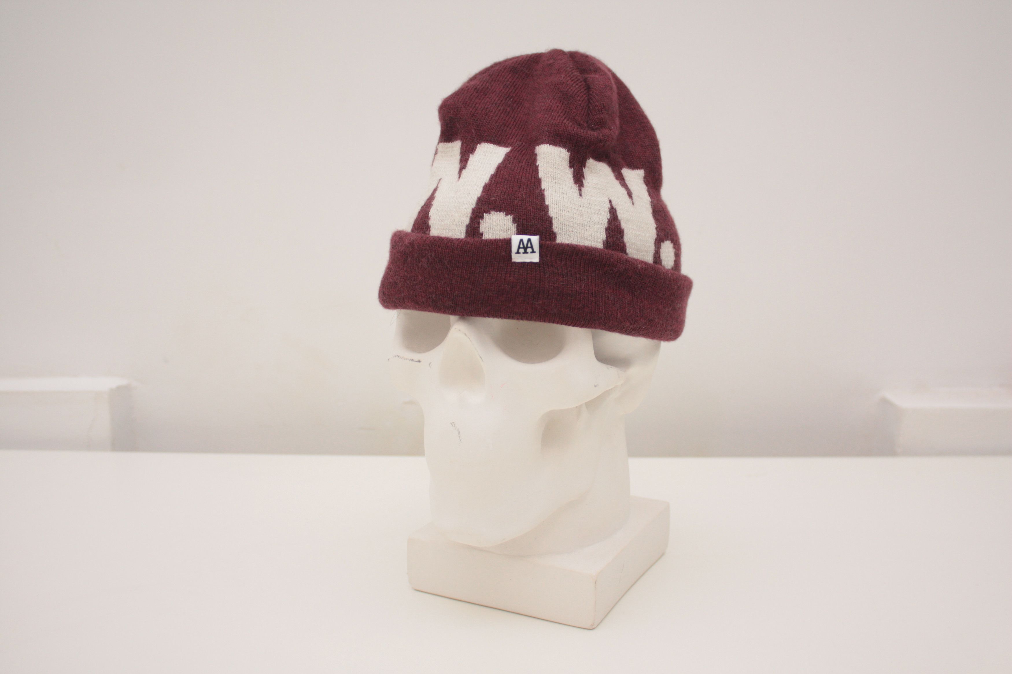 Wood Wood Wood Wood Burgundy Big Logo Merino Wool Beanie Hat Size ONE SIZE - 1 Thumbnail