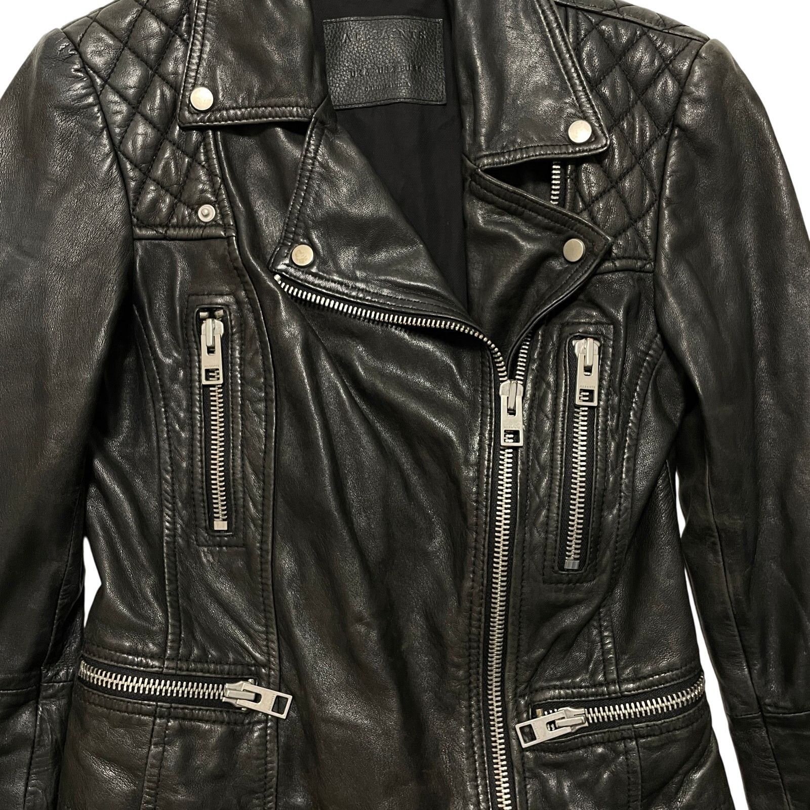 Allsaints AllSaints Catch Crop Biker Jacket Black Leather Jacket SZ 2 Size XS / US 0-2 / IT 36-38 - 2 Thumbnail