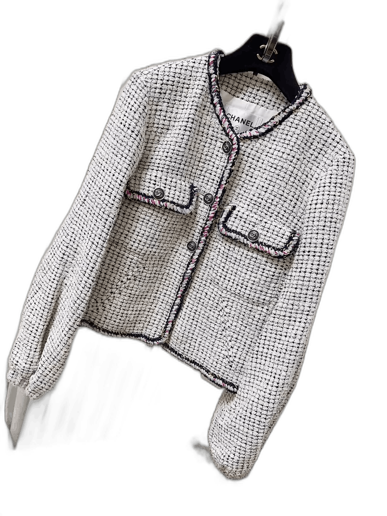 Chanel White Color-Block Lantern Sleeve Jacket