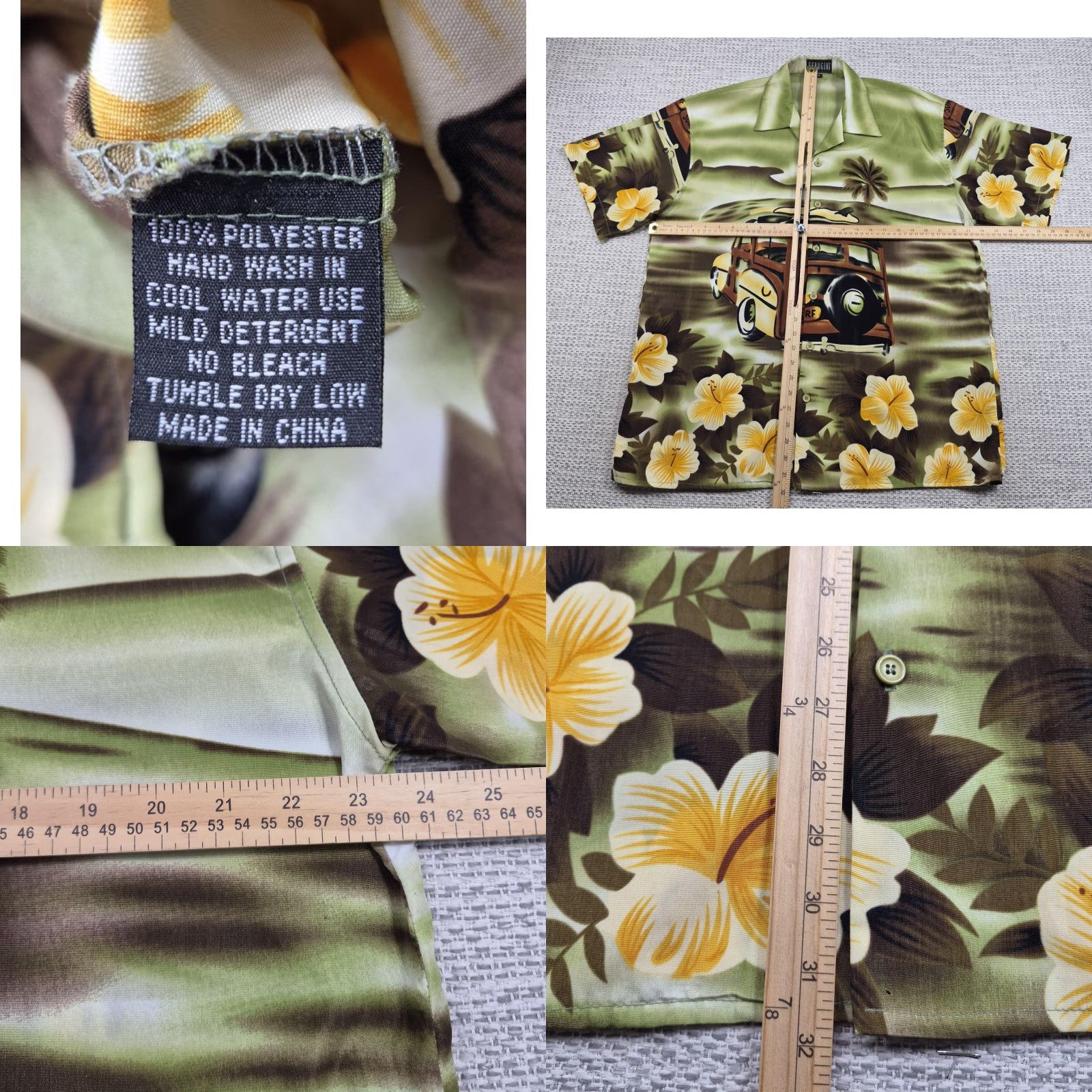 ALOHAS VINTAGE Ferugini! Hawaiian Button Up Shirt Mens XL Green Floral Surf Wagon Aloha Shirt Size US XL / EU 56 / 4 - 8 Thumbnail