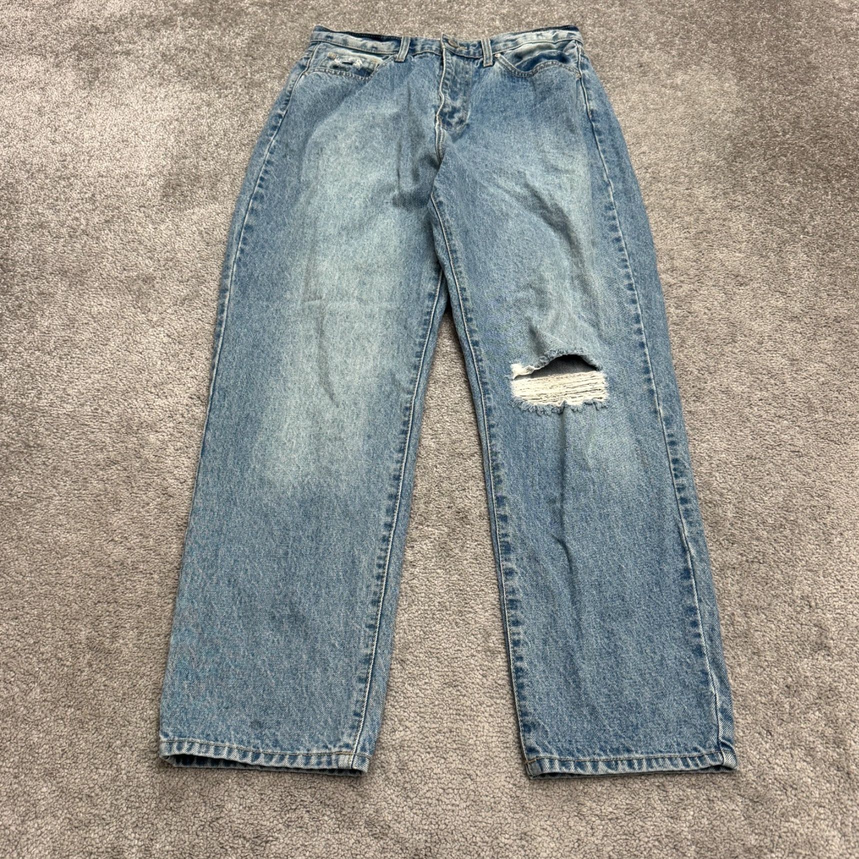 Vintage JUST BLACK Jeans Womens 30 Blue High Rise 90s Straight Distressed Button Fly Denim - City Grunge Streetwear Casual Vintage-Not - 5-Pocket Size 30" / US 8 / IT 44 - 2 Thumbnail