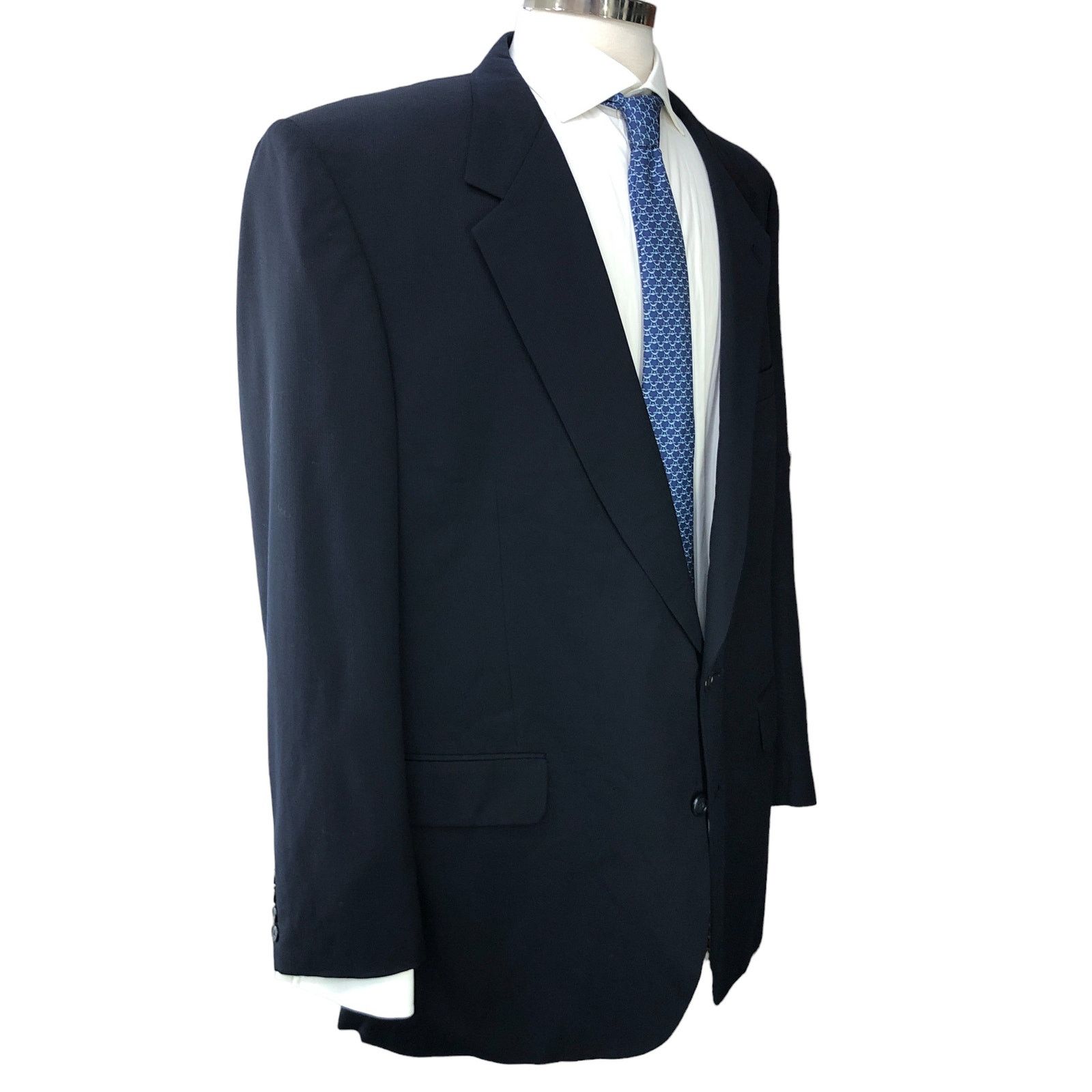 Burberry Burberrys Vintage Mens Size 48L Sport Coat Wool Navy 90s Size 48L - 11 Thumbnail