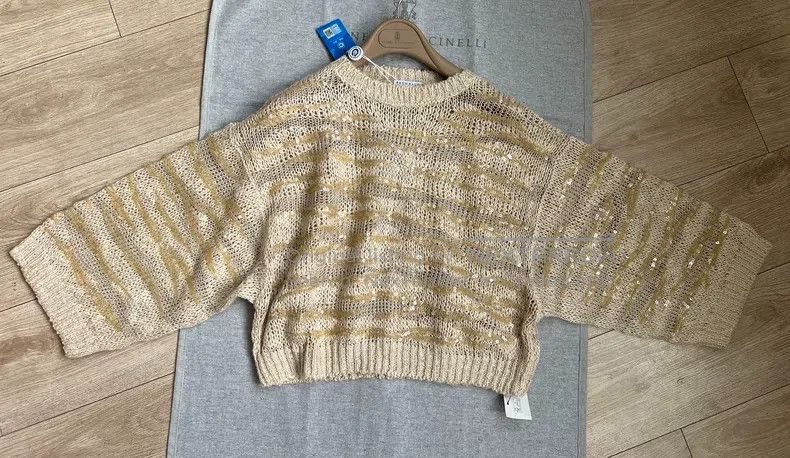 Brunello Cucinelli Brunello Cucinelli Sequined Silk Linen Knit Top Size M / US 6-8 / IT 42-44 - 3 Thumbnail