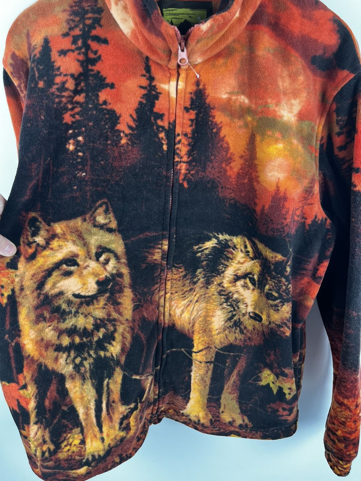 Vintage Atlas Zip Fleece Jacket With Wildlife Wolfs Nature Print Size US XL / EU 56 / 4 - 4 Thumbnail
