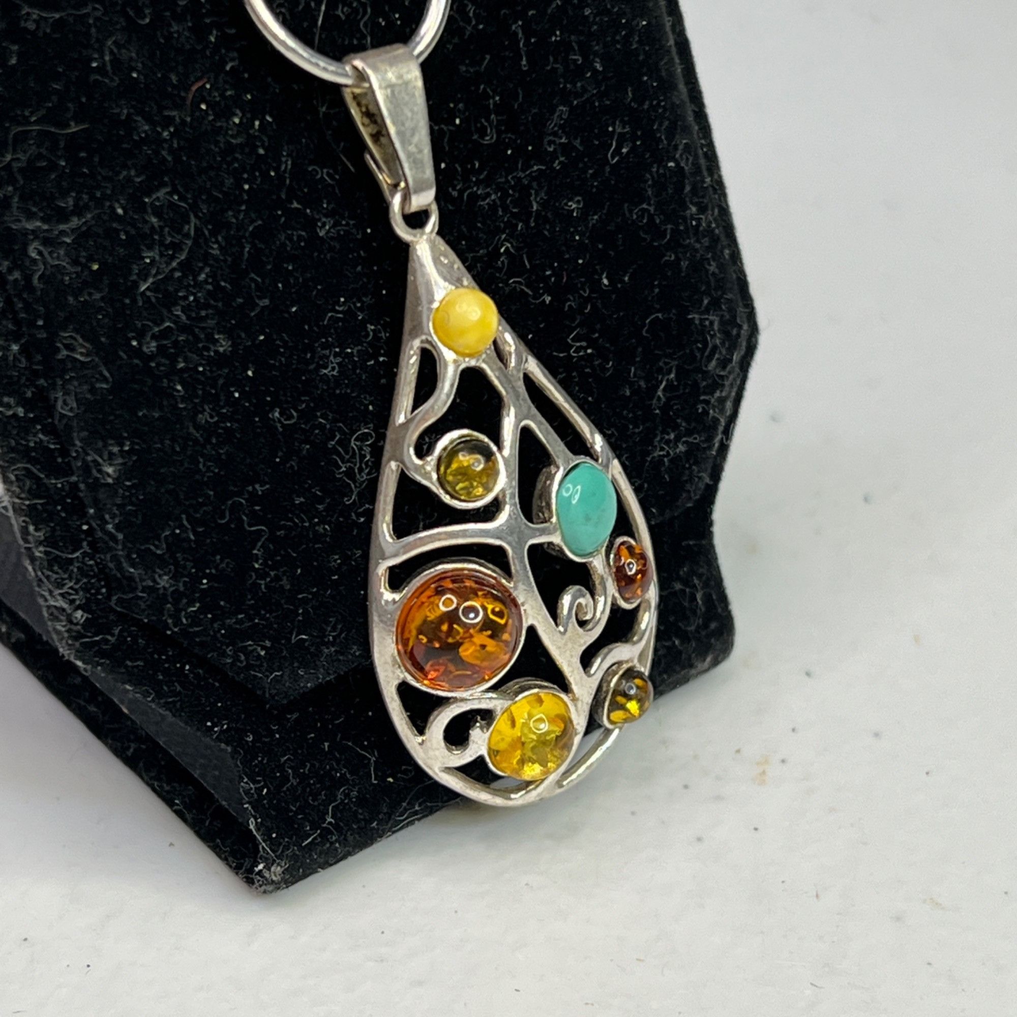 Other Teardrop Sterling Silver Pendant W/ Multi-Color Amber Stones Size ONE SIZE - 2 Thumbnail