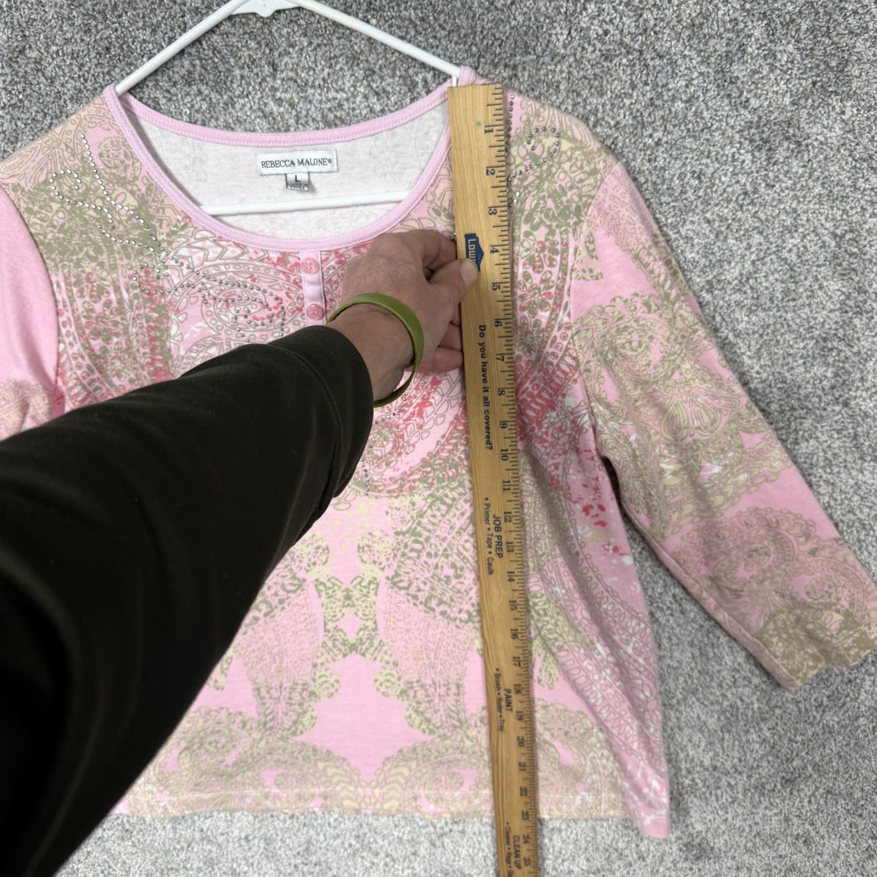 Pinko Rebecca Malone Top Womens L Pink Paisley Embellished Rhinestones Whimsigoth Boho Shirt 3/4 Sleeve Cotton Polyester Scoop Neck Pullover Casual Womens Size L / US 10 / IT 46 - 2 Thumbnail