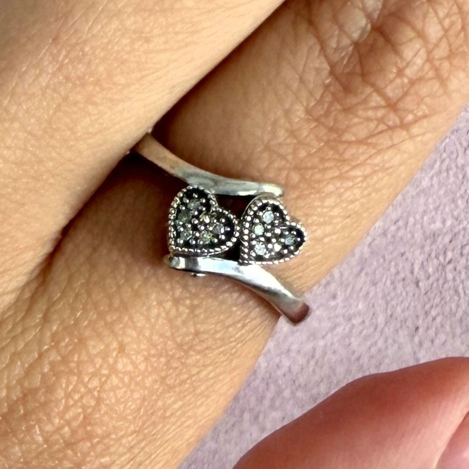 Sterling Silver sterling silver pave diamond hearts ring size 6.75 Size ONE SIZE - 1 Thumbnail